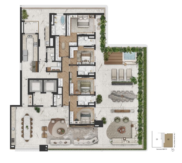 Planta Padrão 421m² | Garden