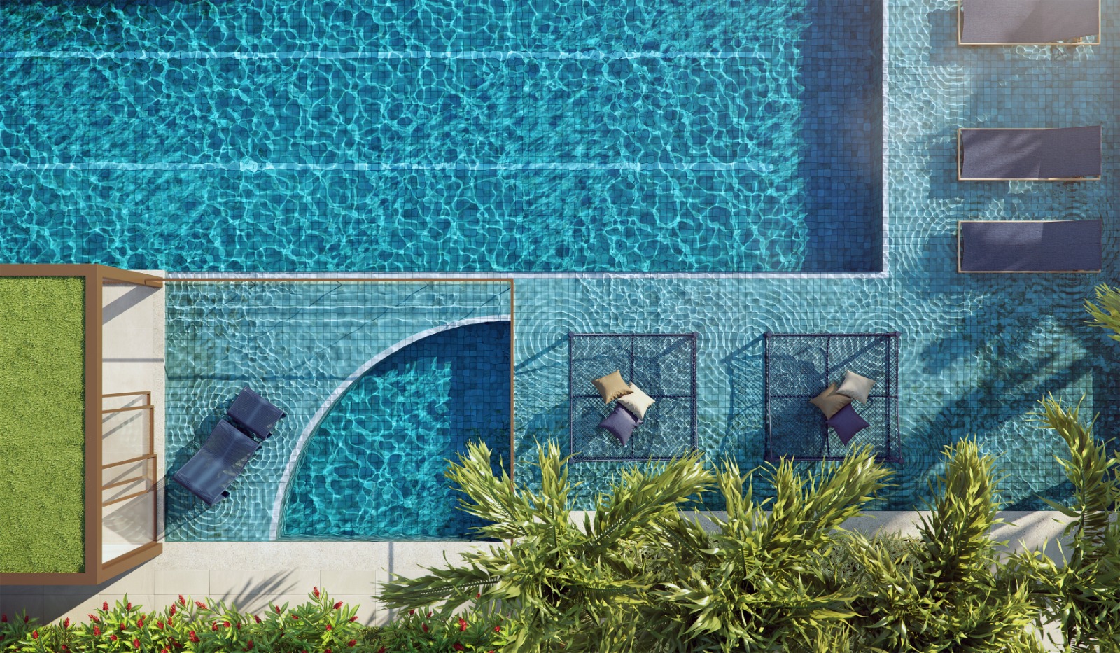 ILUSTRAÇÃO ARTÍSTICA DO DETALHE DA POOL HOUSE E PISCINA LA ISLA