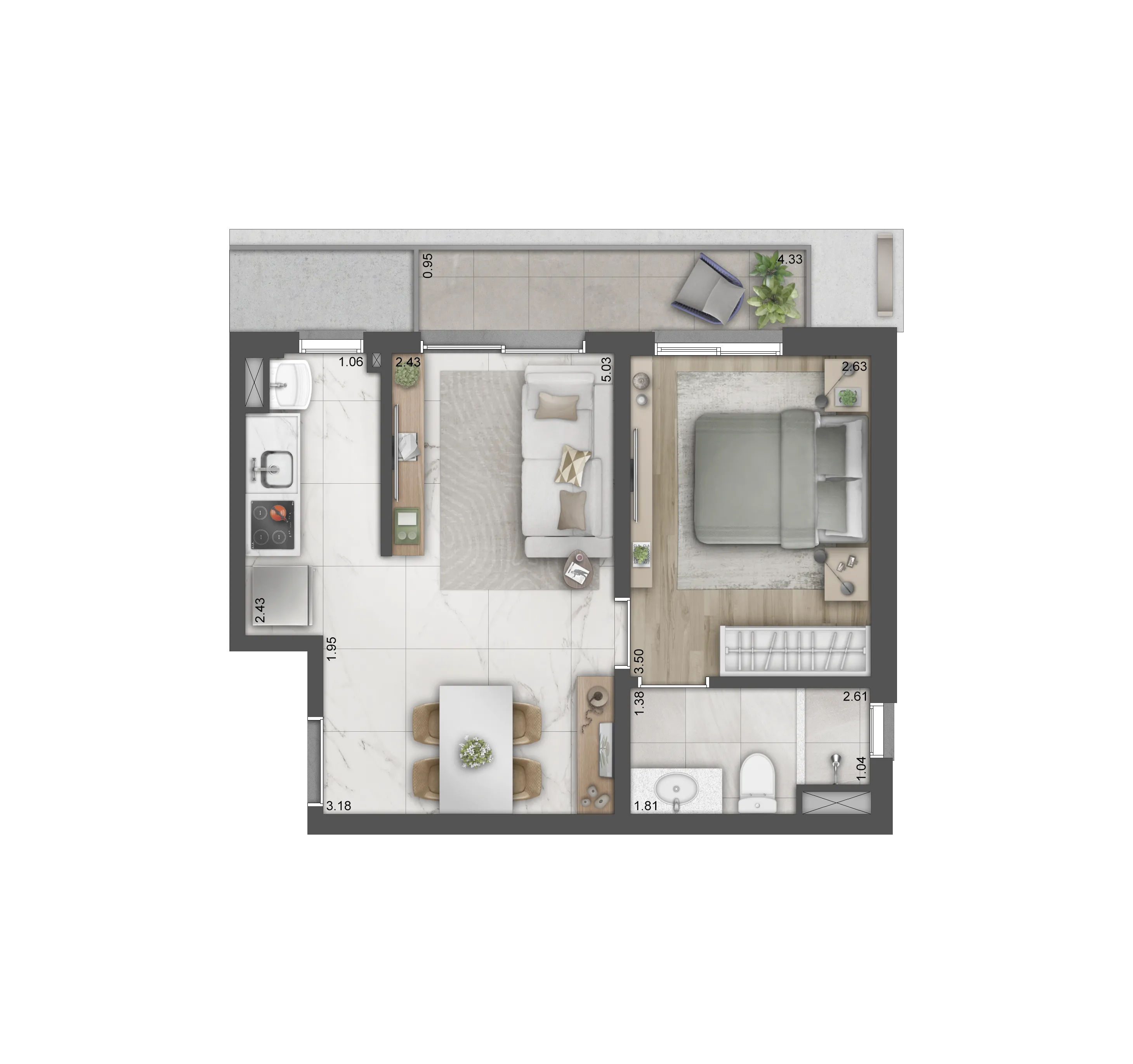 Planta Padrão | 1 Dorm - 43m²