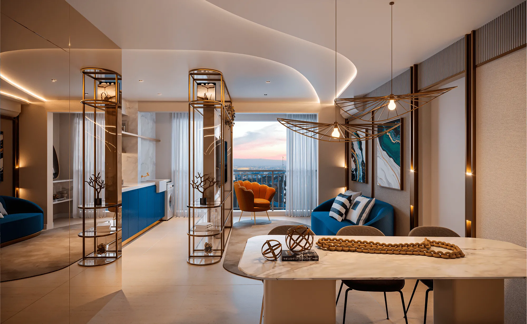 Perspectiva Ilustrada do Living do Apto de 46 m²