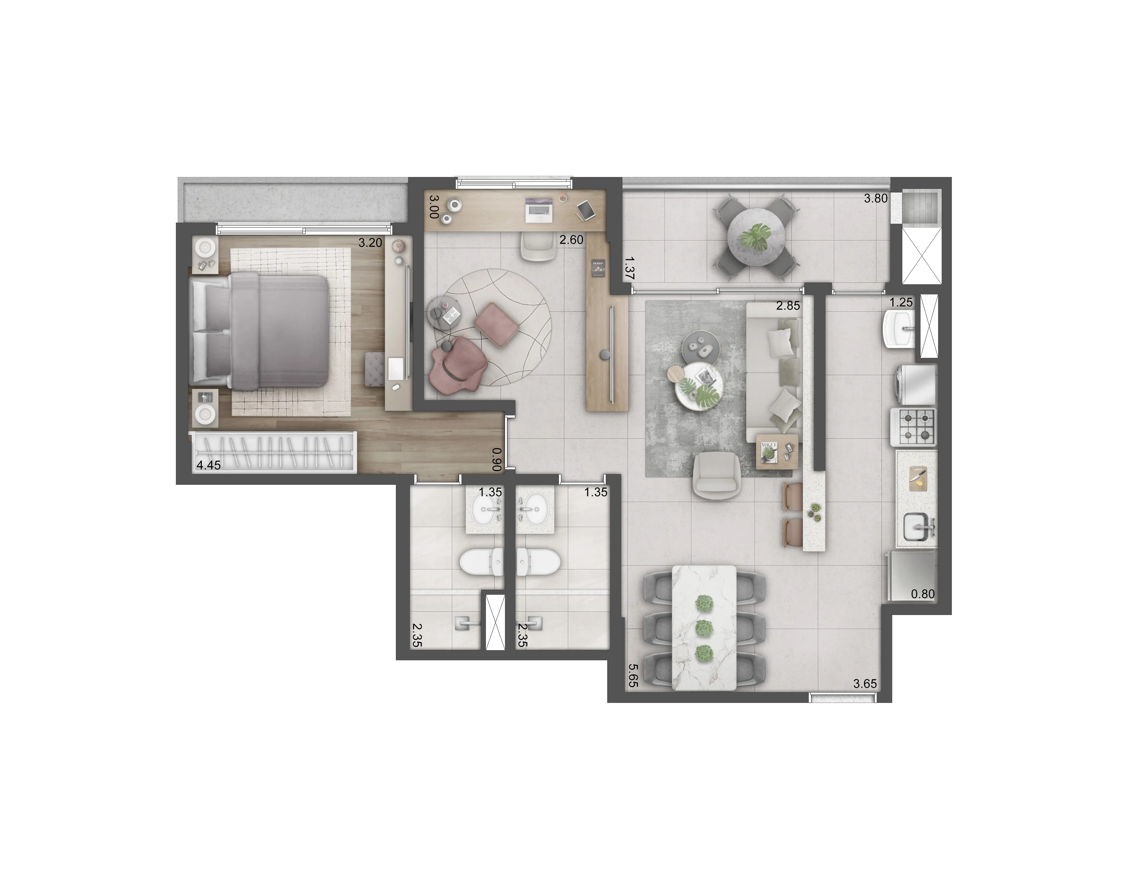 Planta 2 Dorms. | Living Estendido | 69m²
