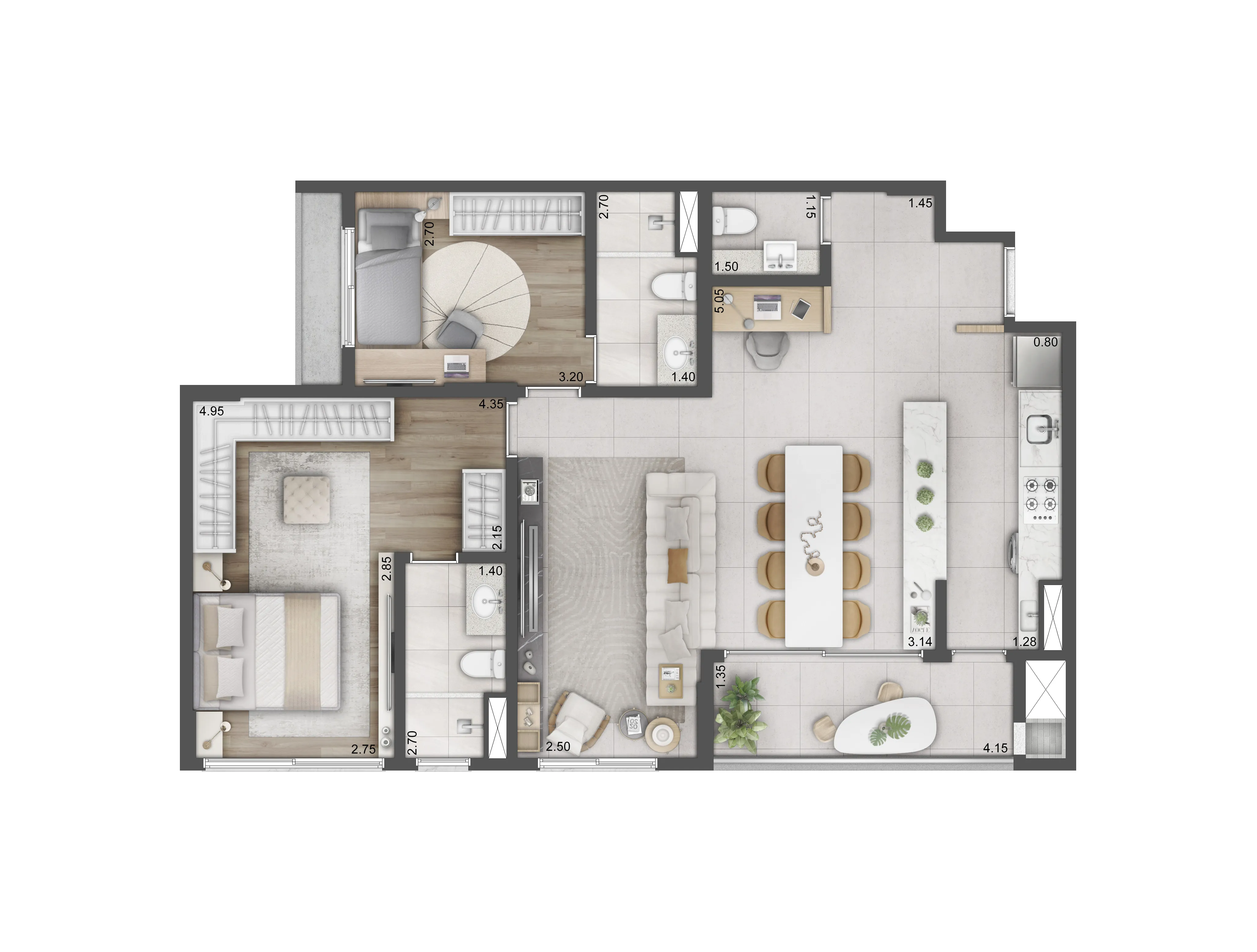 Planta 3 Dorms. | Living Estendido | 93m²