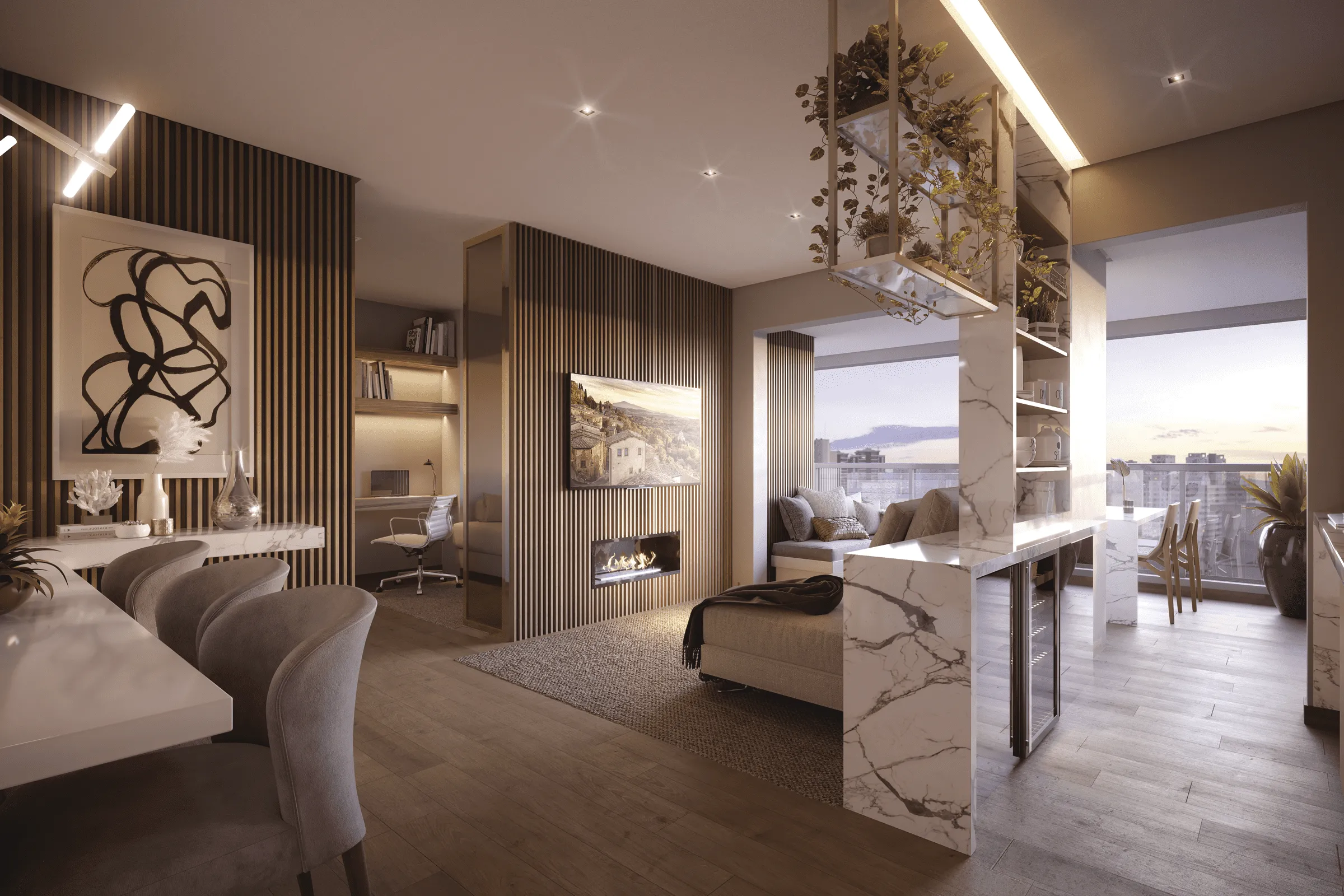 Perspectiva Ilustrada | Living Ampliado 71m²