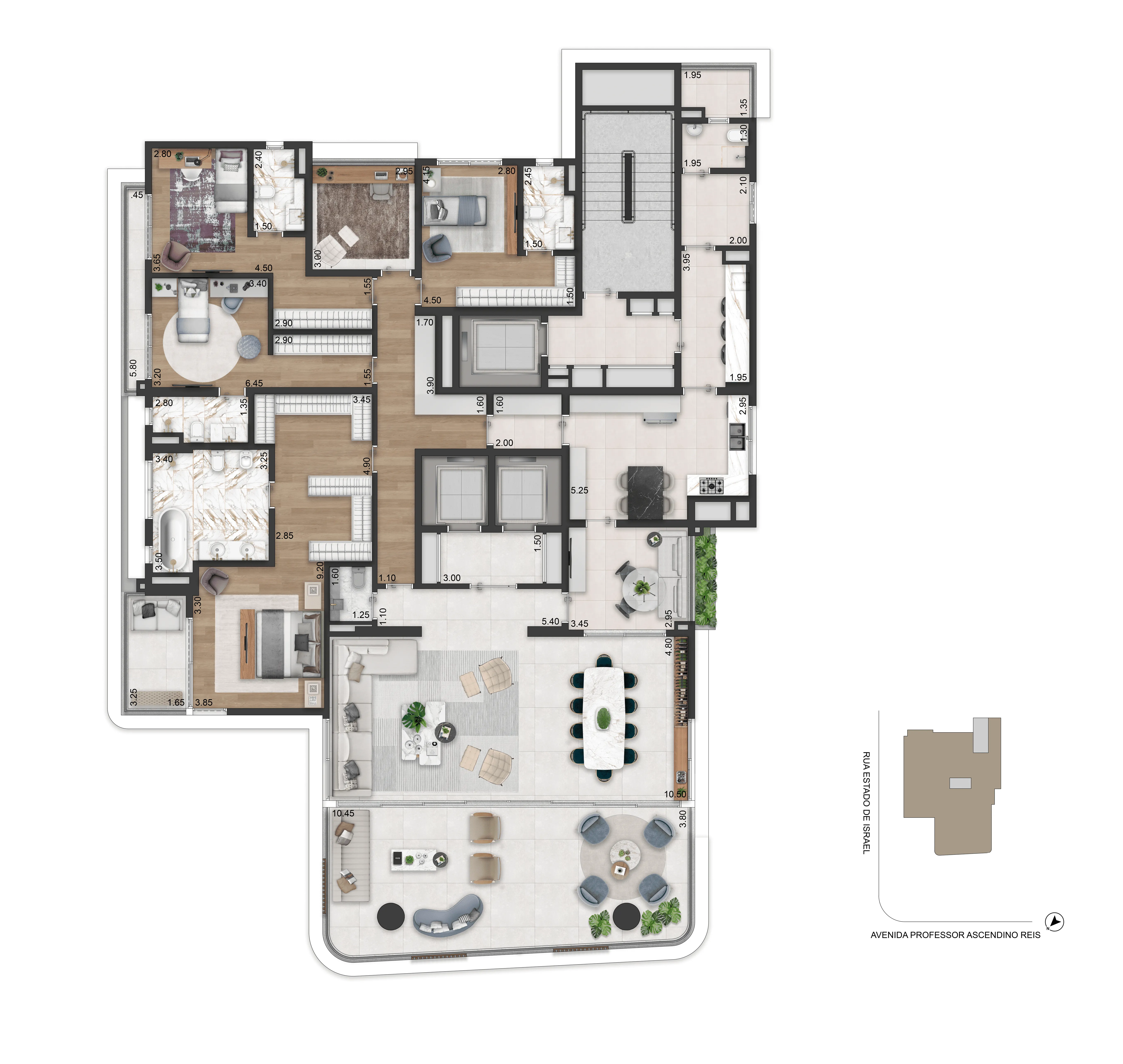 Planta Opção 337 m² | 4 dorms (4 suítes)