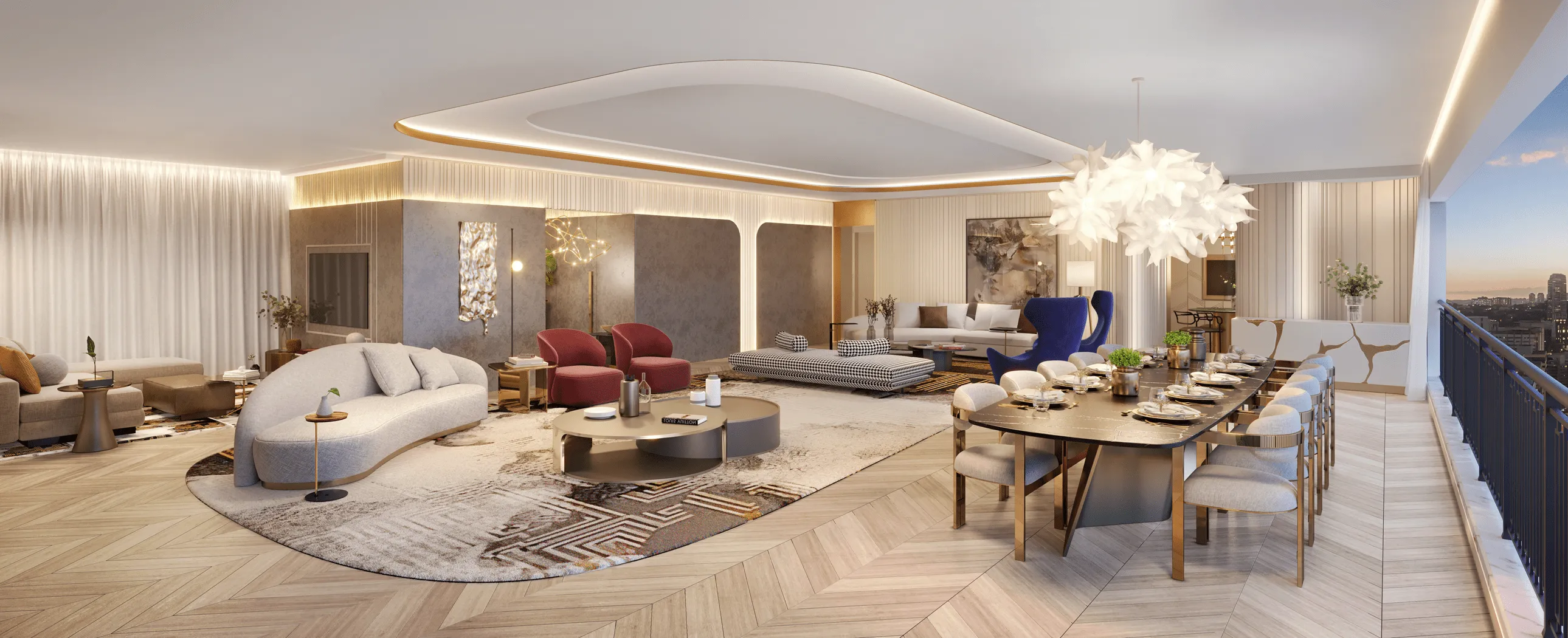 Perspectiva Ilustrada do Living do Apartamento de 254 m²