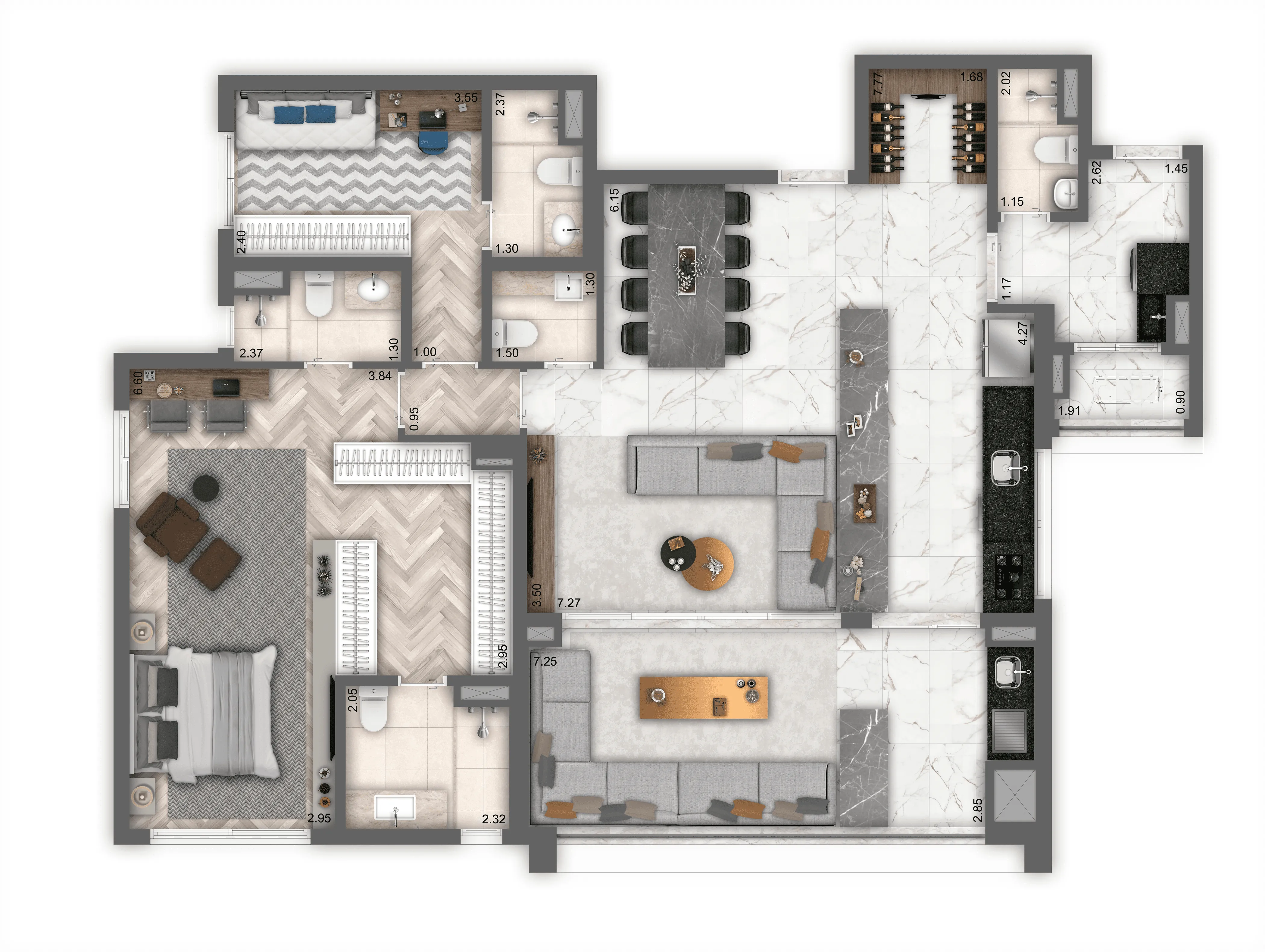 Planta Opção 145 m² | 2 suítes 