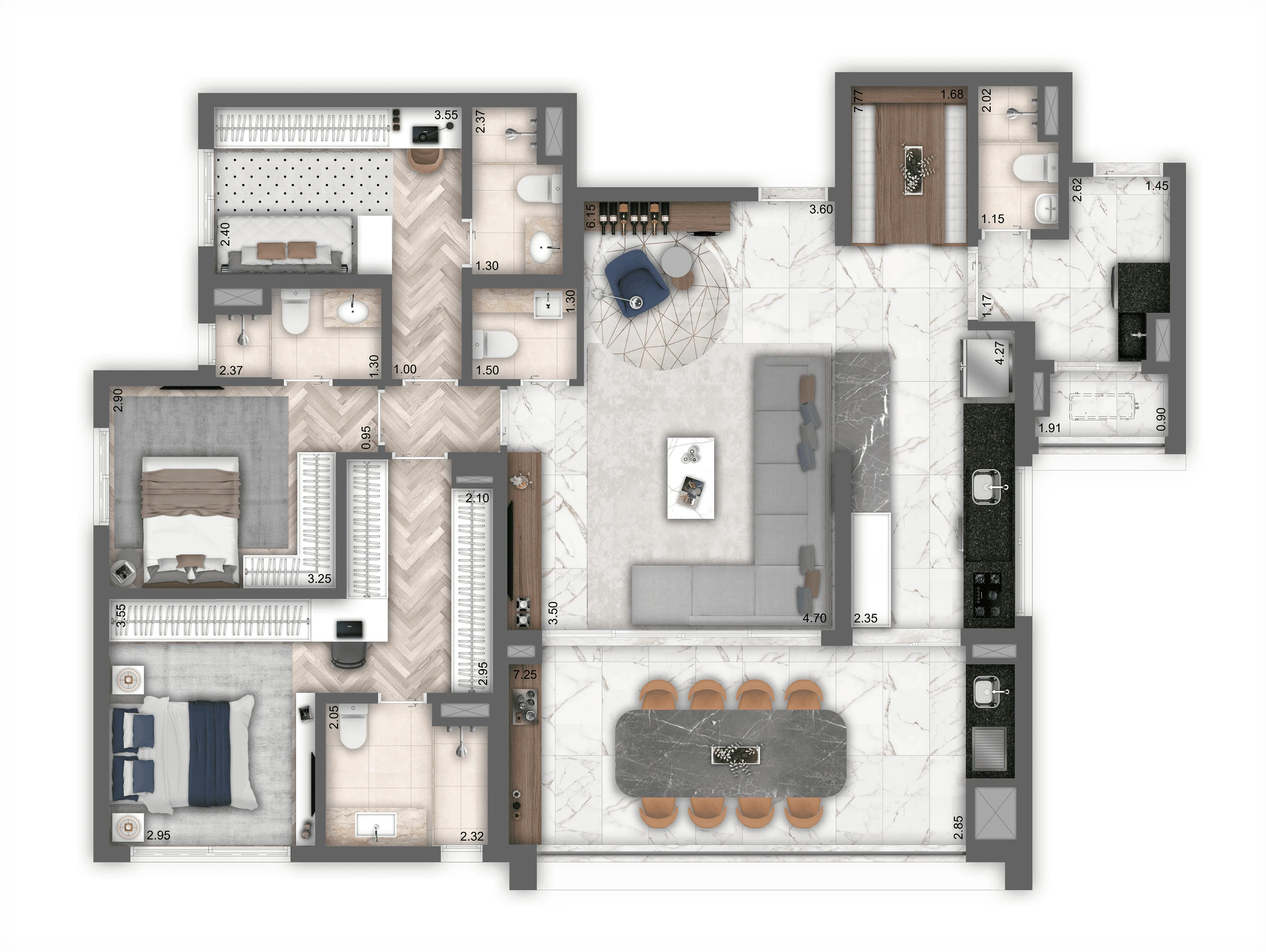 Planta-tipo 145 m² | 3 suítes 