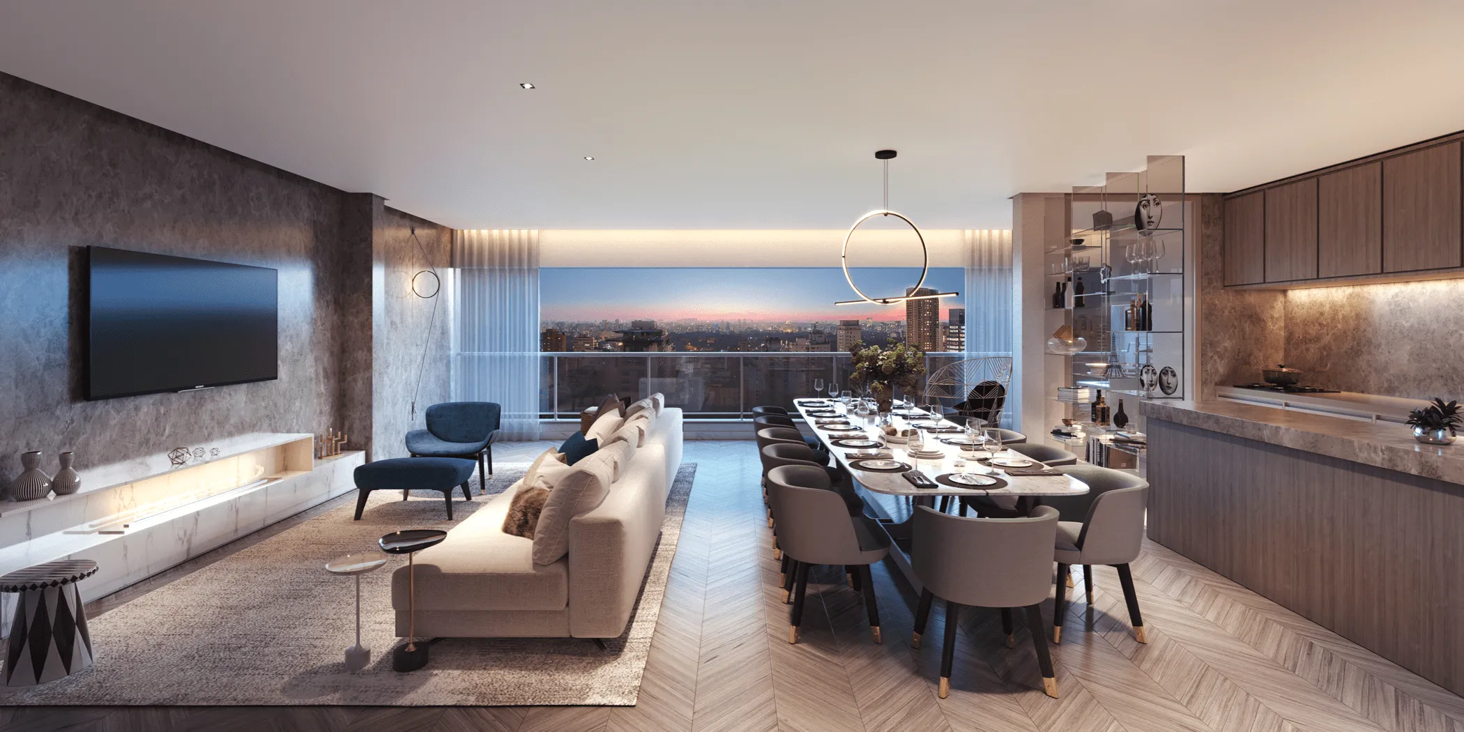Perspectiva Ilustrada do Living Decorado 157 m²