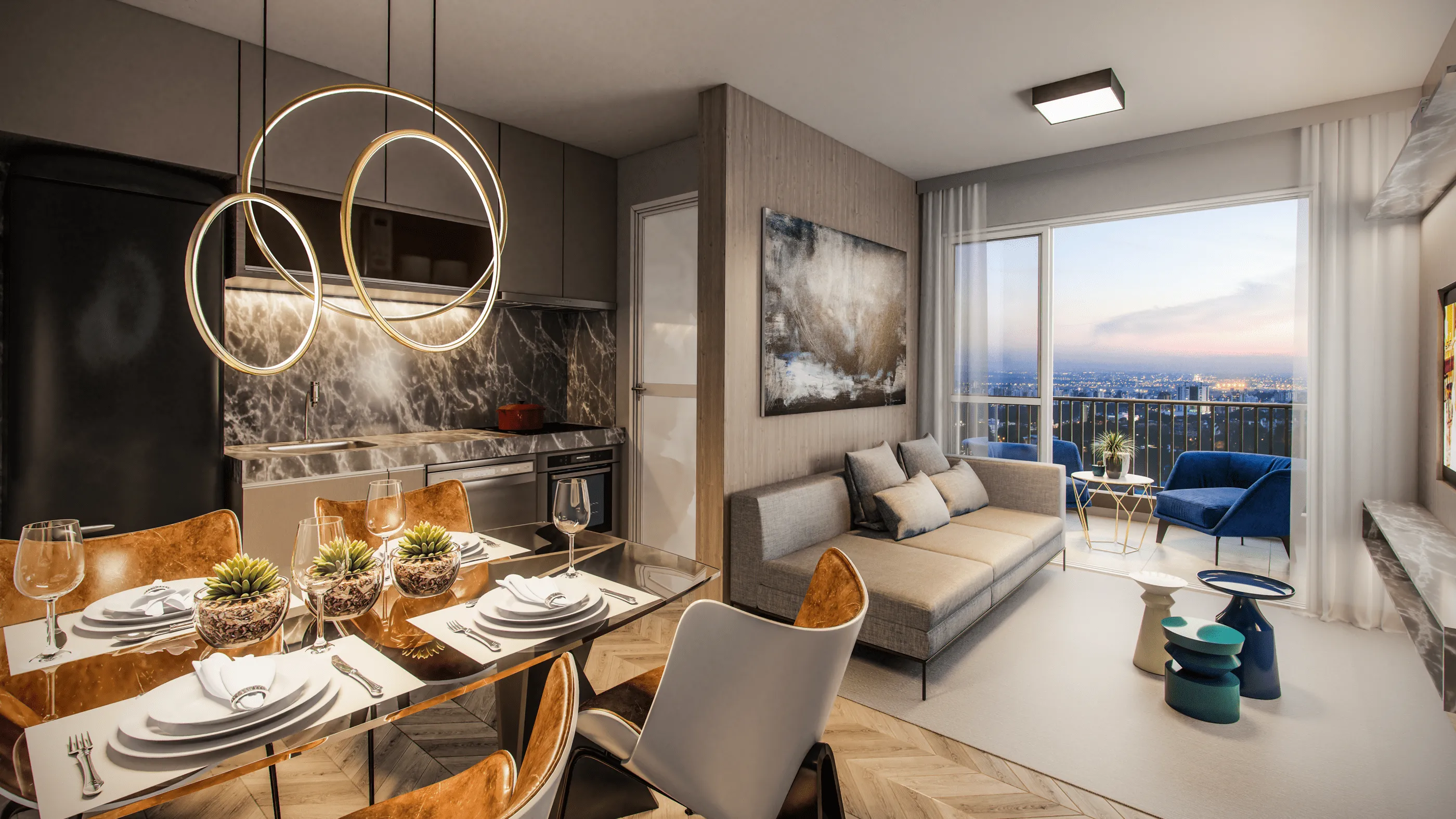 Perspectiva Ilustrada do Living 47 m²