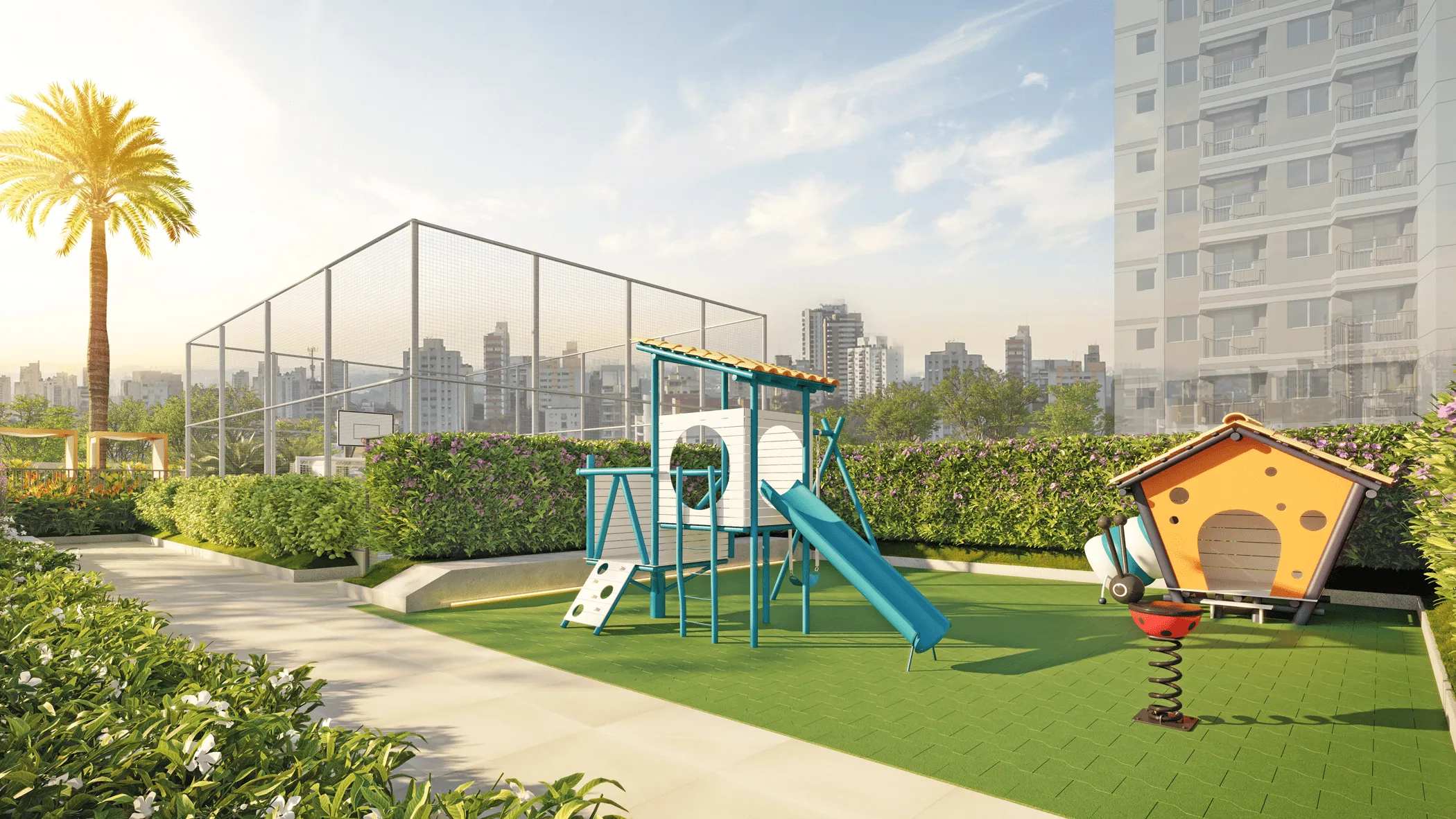 Perspectiva Ilustrada do Playground e Quadra recreativa