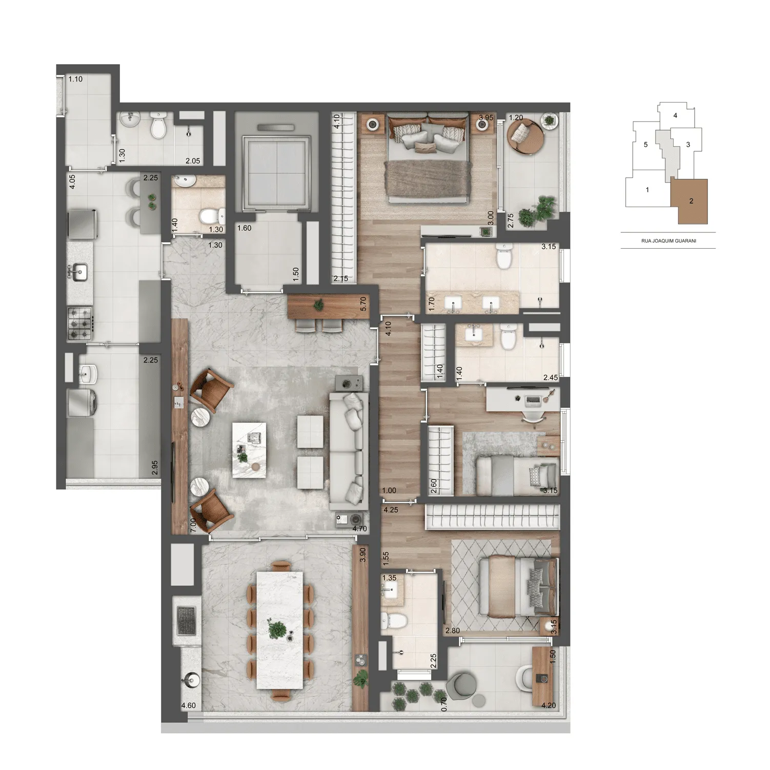 Planta Opção 2 157 m² | 3 Suítes