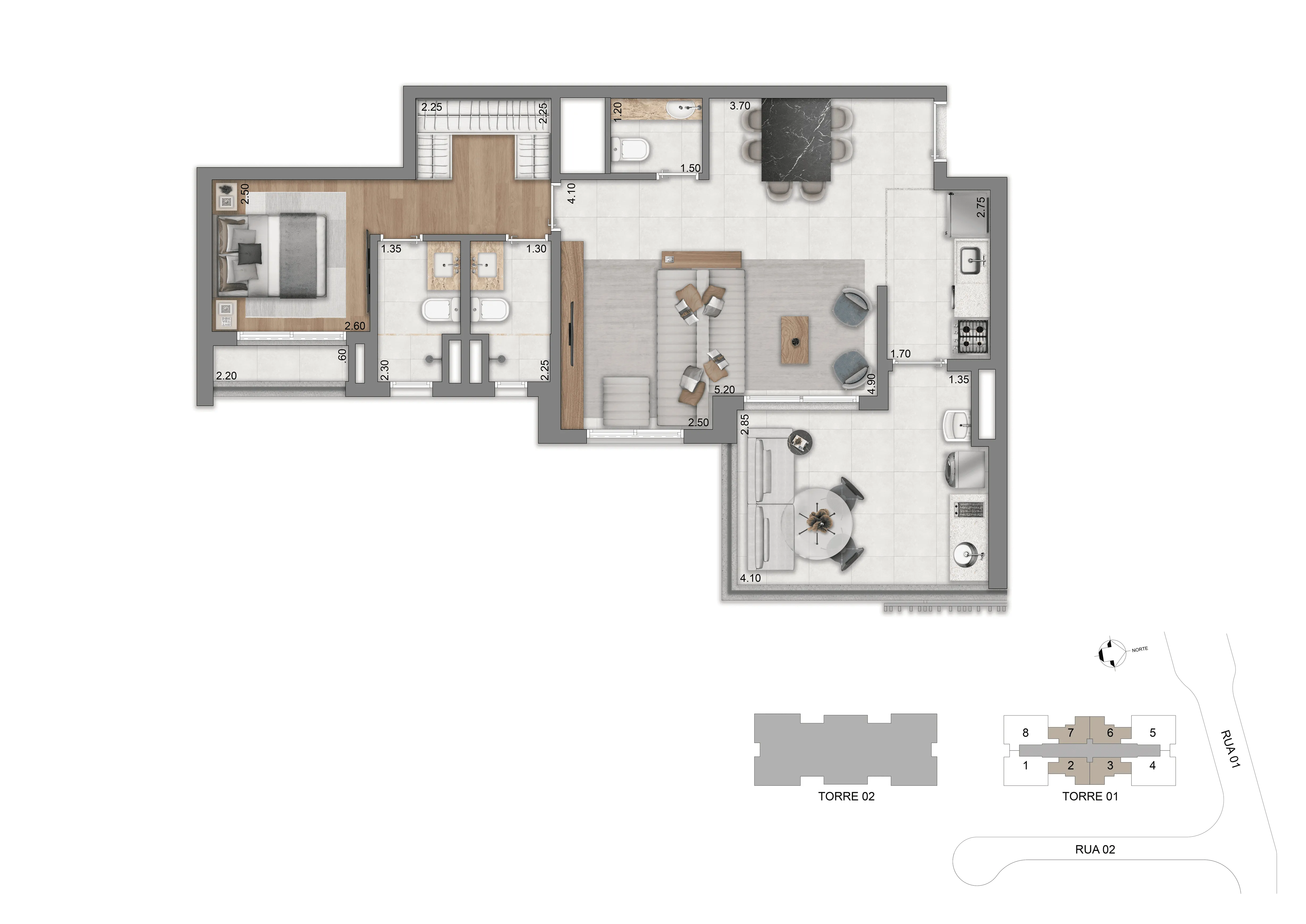 Planta-opção 77 m² | 1 suíte