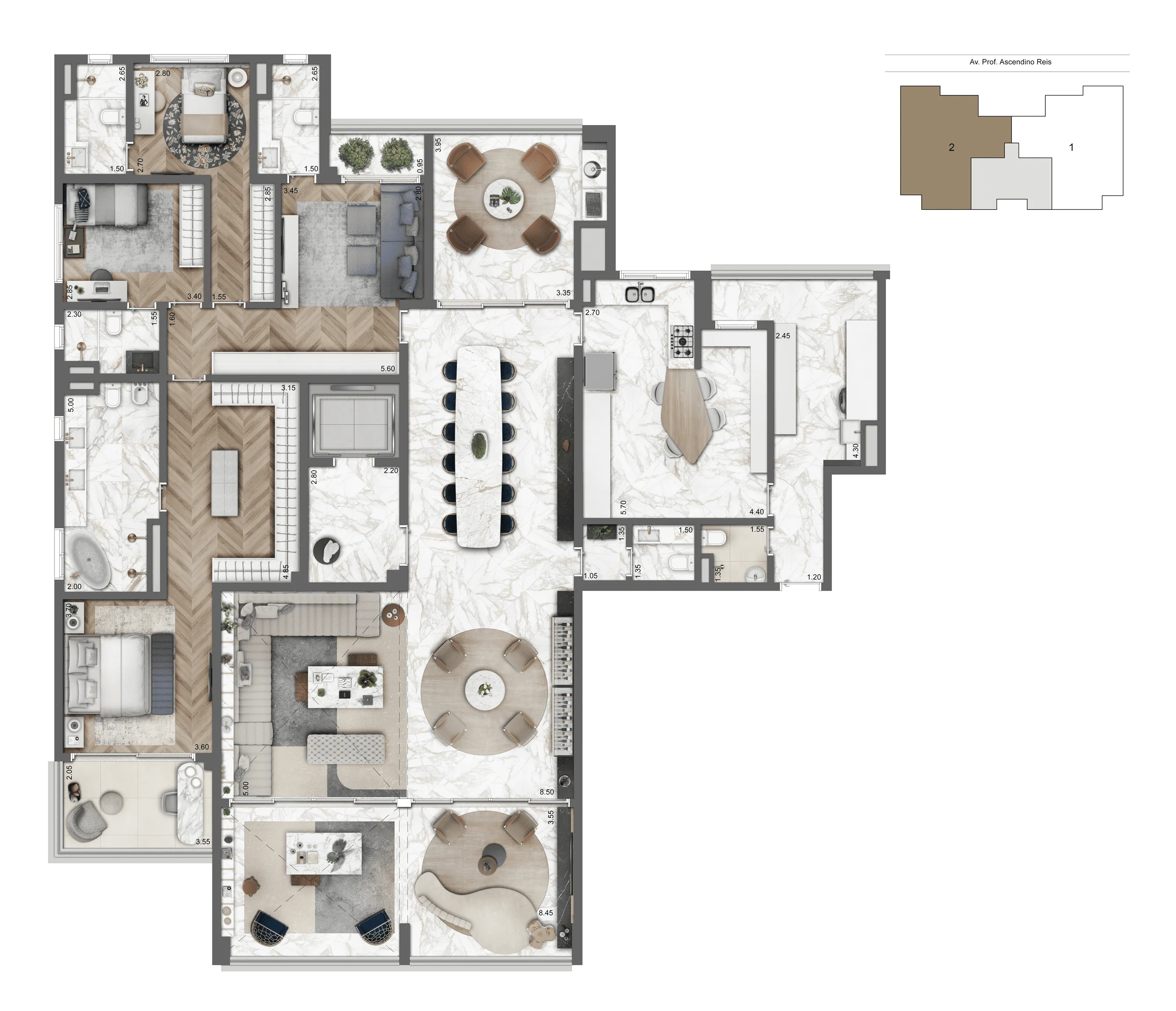 Planta opção 307 m² | 3 suítes