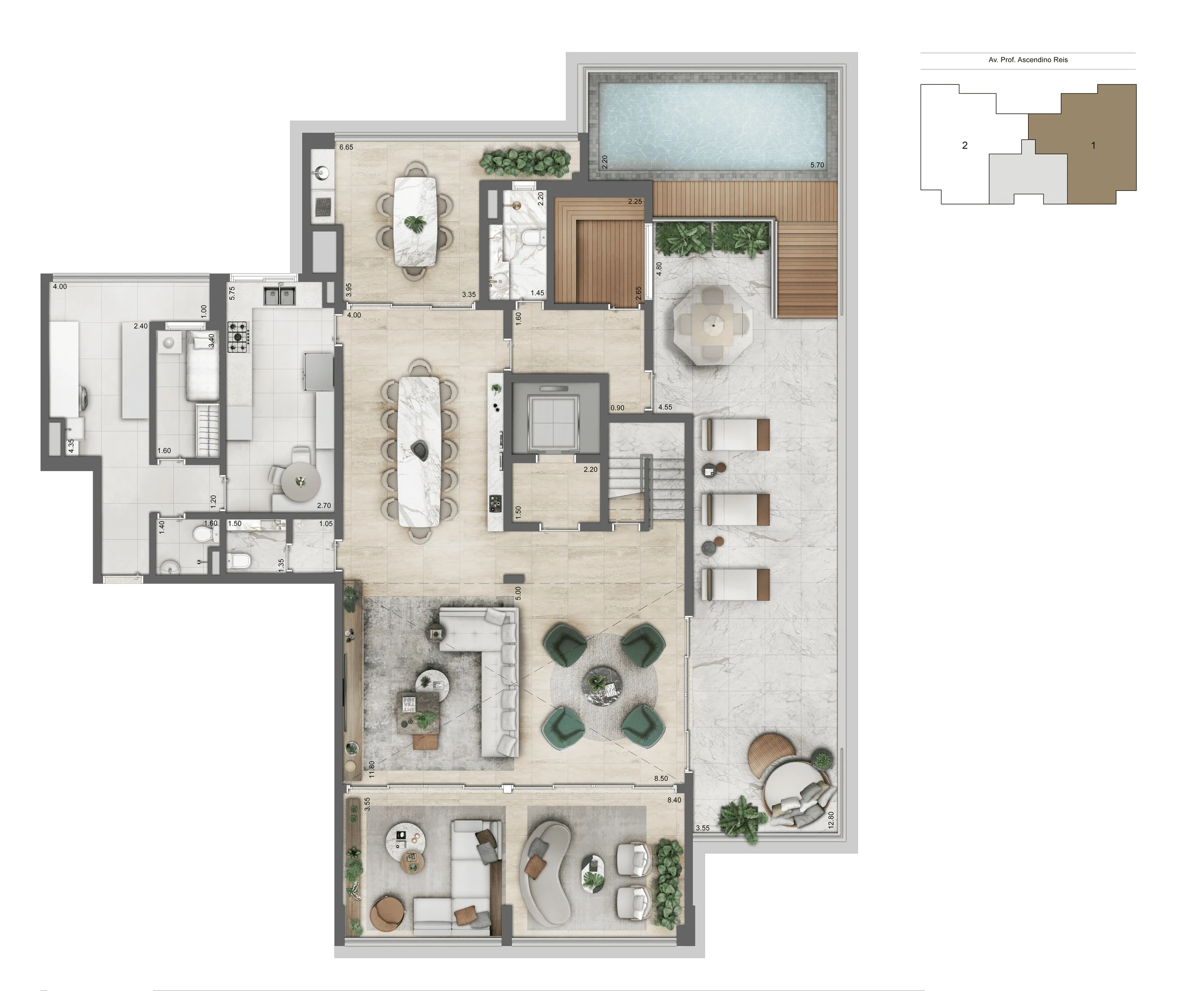 Planta Duplex Inferior 483 m² | 4 suítes