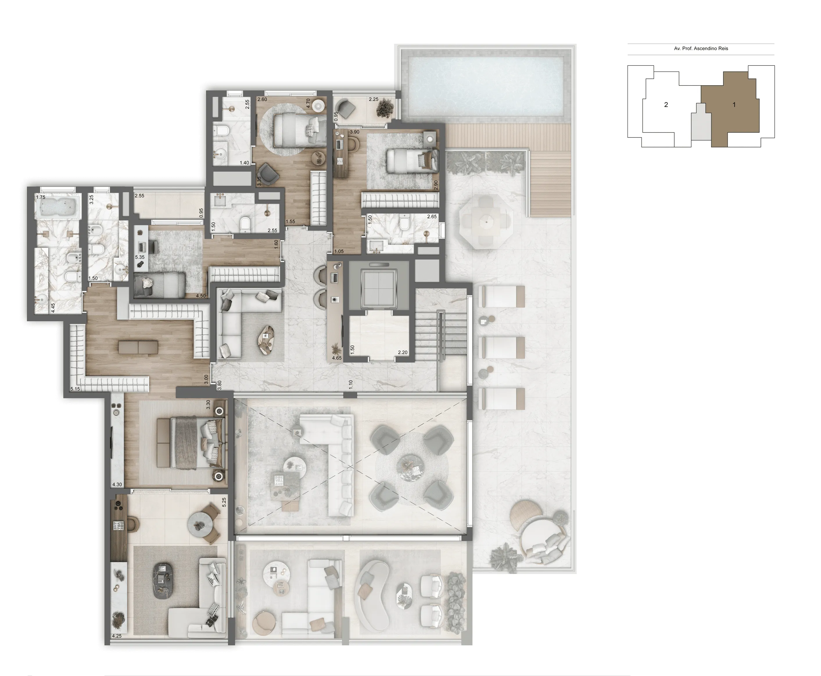 Planta Duplex Superior 483 m² | 4 suítes