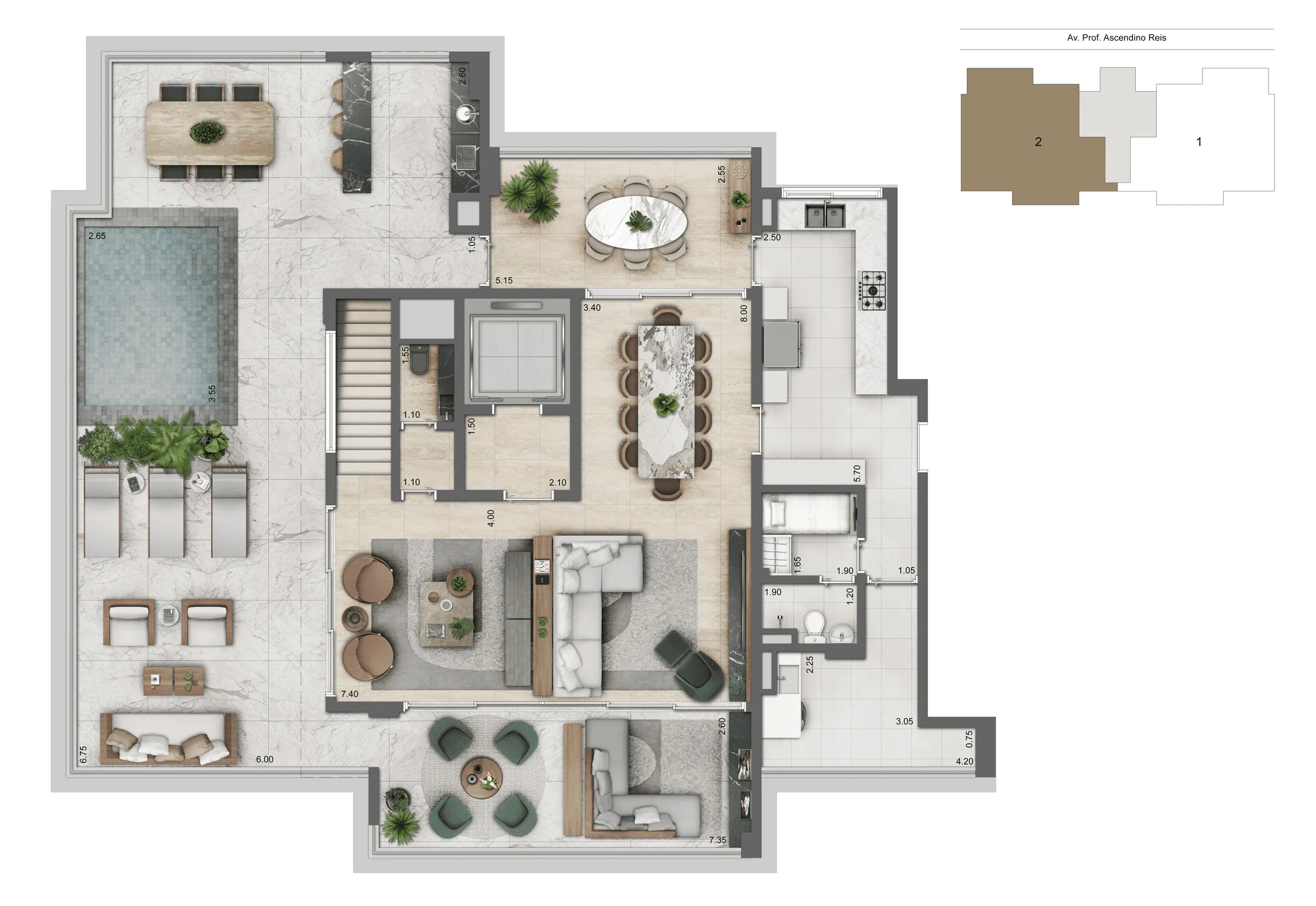 Planta Duplex Superior 411 m² | 4 suítes