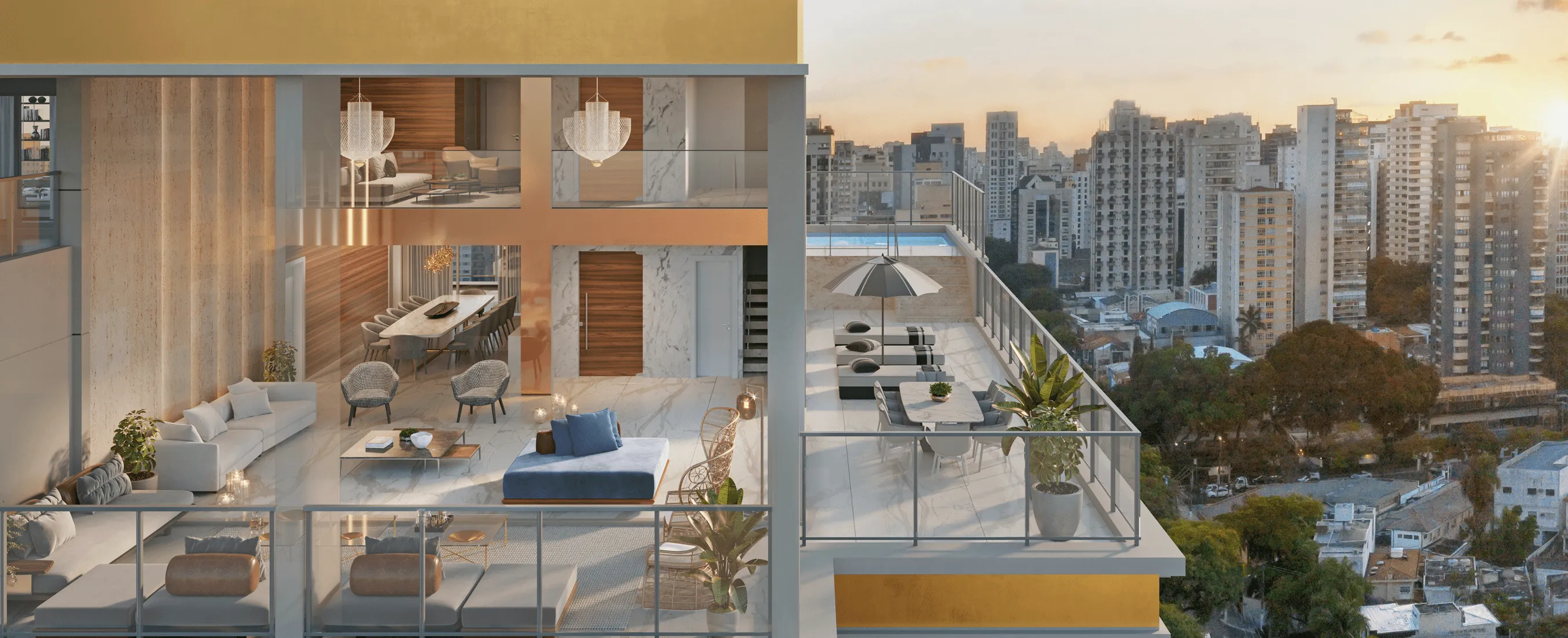Perspectiva Ilustrada do Living do Duplex