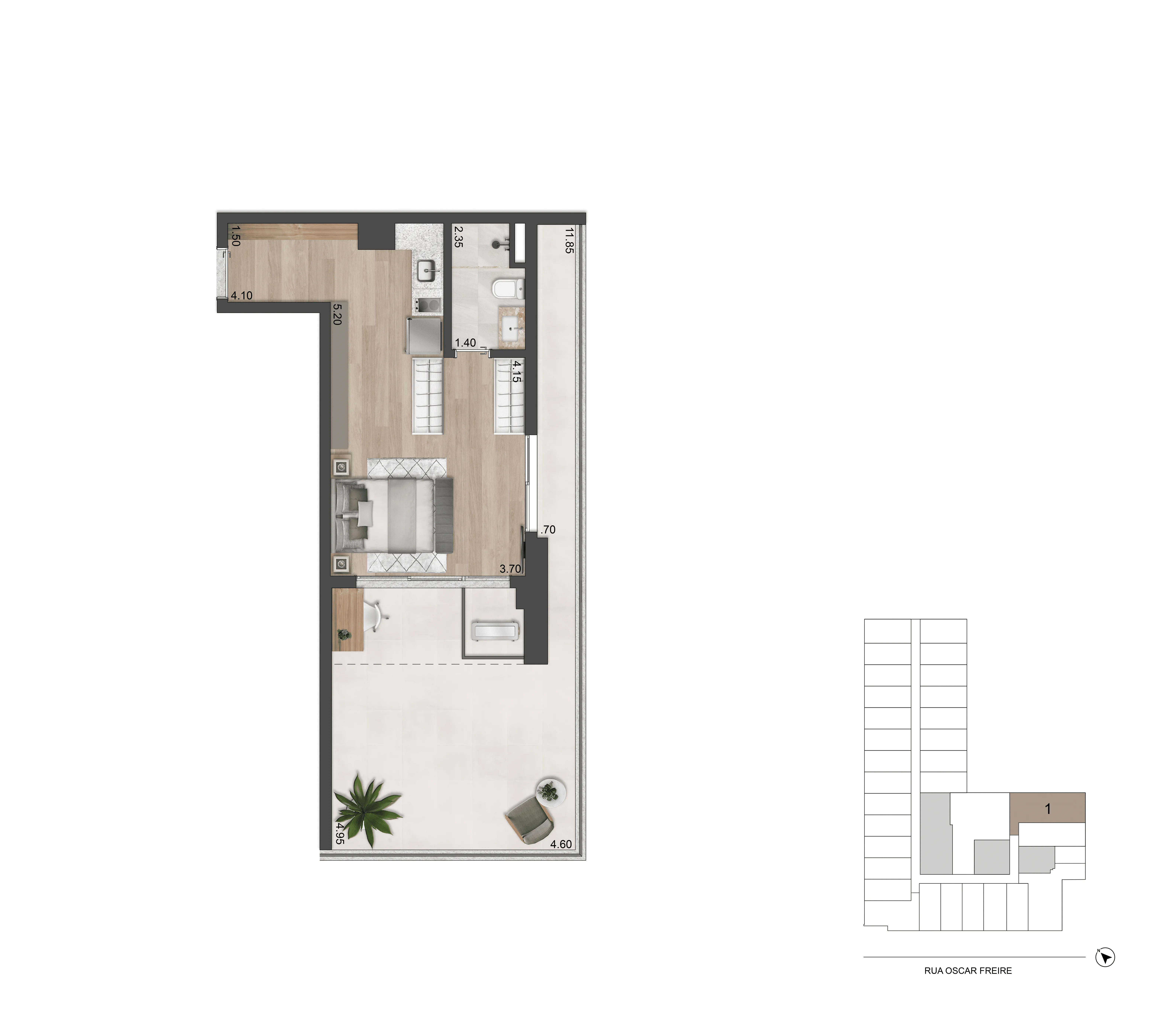 Planta Studio 64 m² 