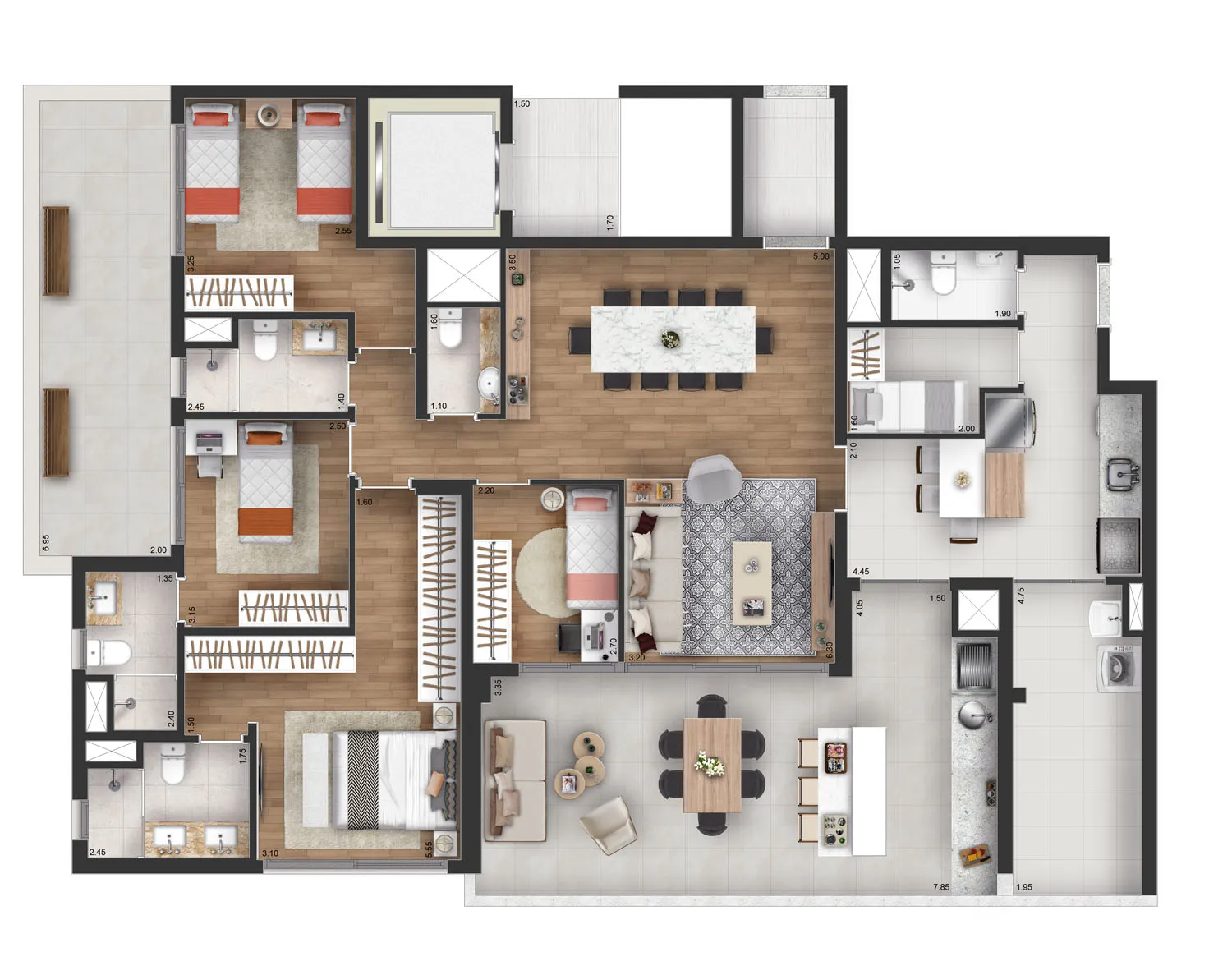 Planta Garden 178 m² | 4 Dorms. (2 suítes) - Torre Sky 