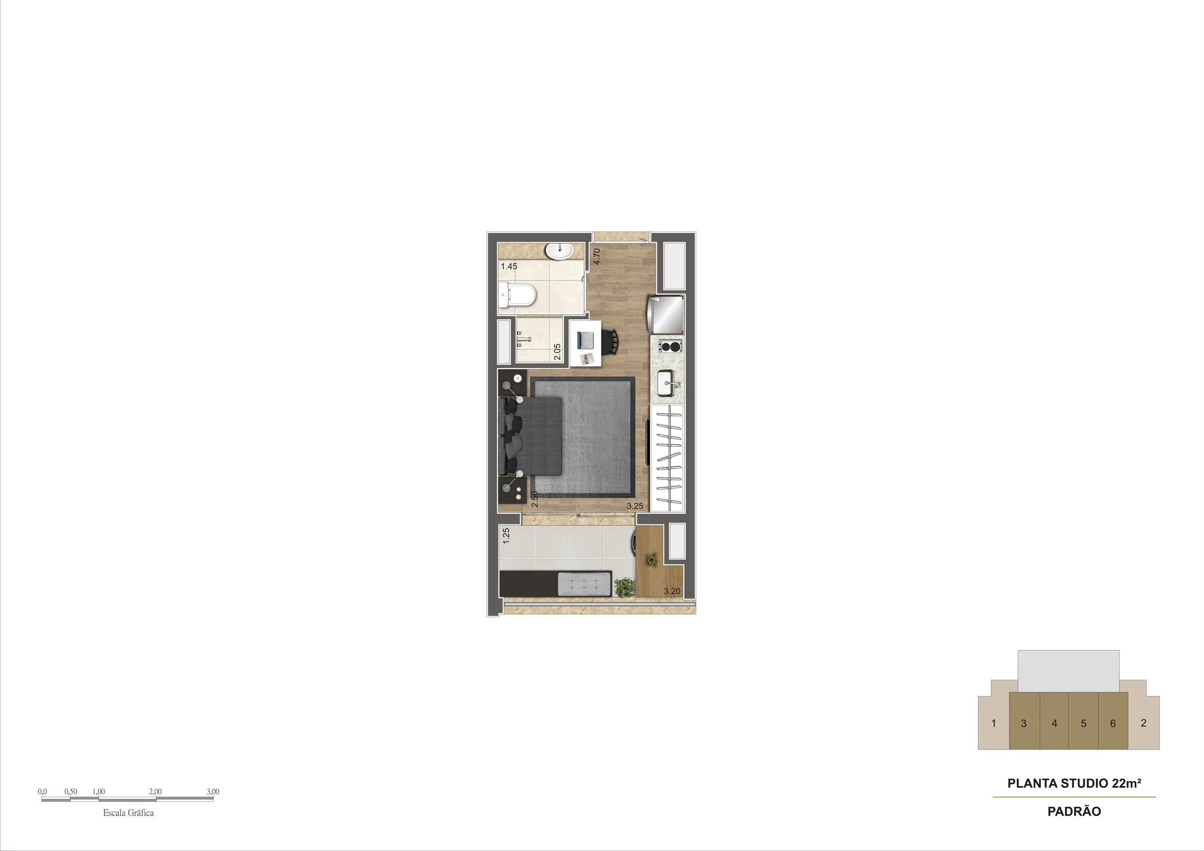 Planta-tipo 22 m² | Studio