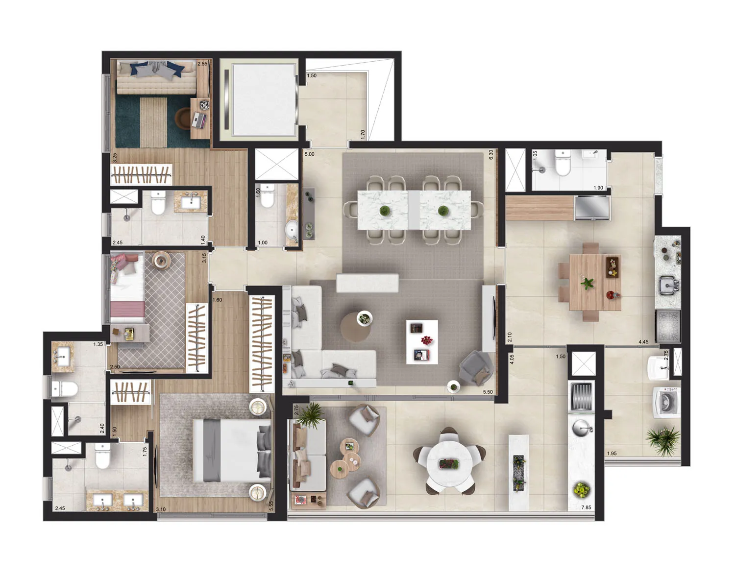 Planta opção 154 m² | 2 suítes - Torre Sky 