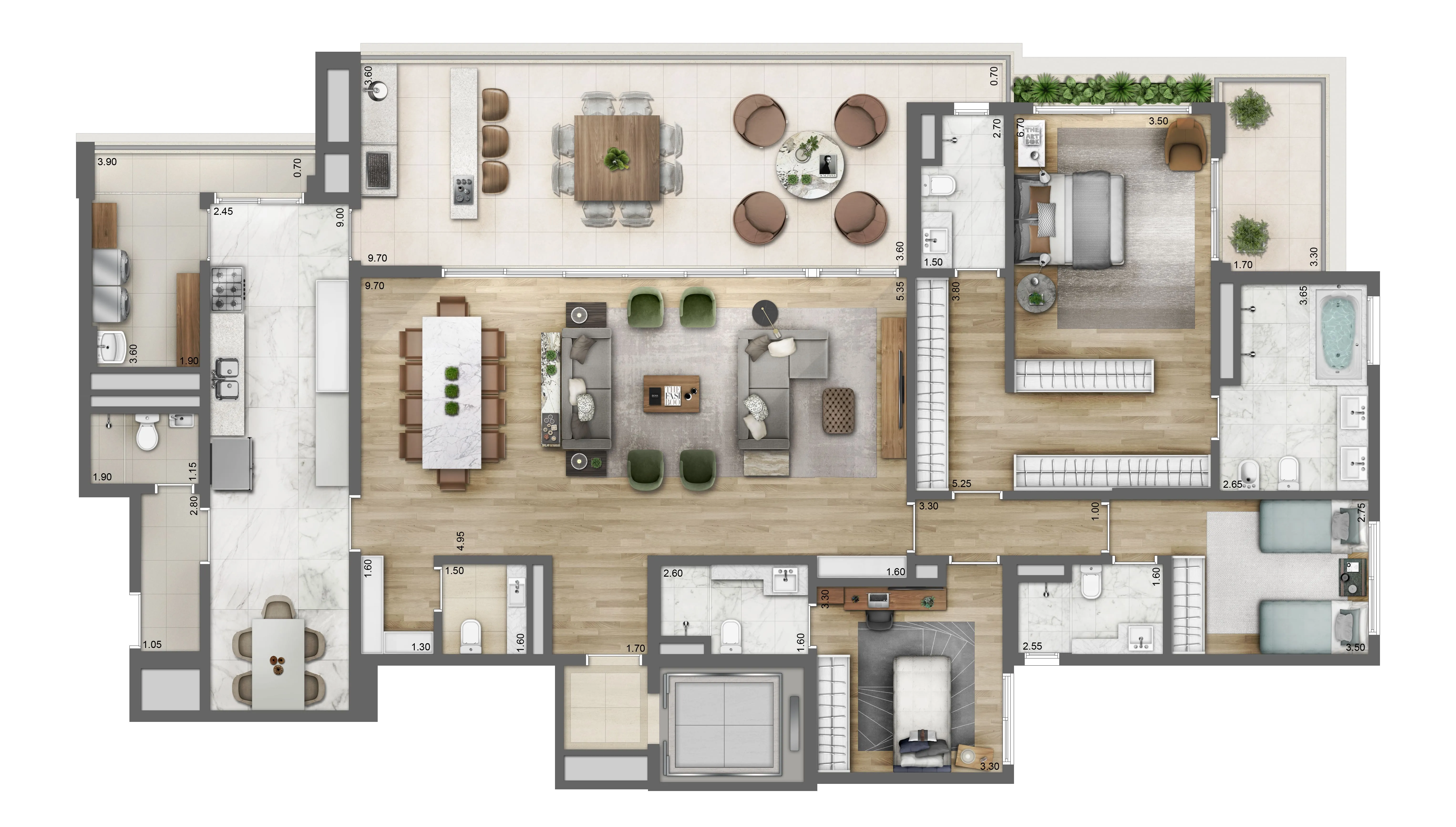 Planta opção 240 m² | 3 suítes