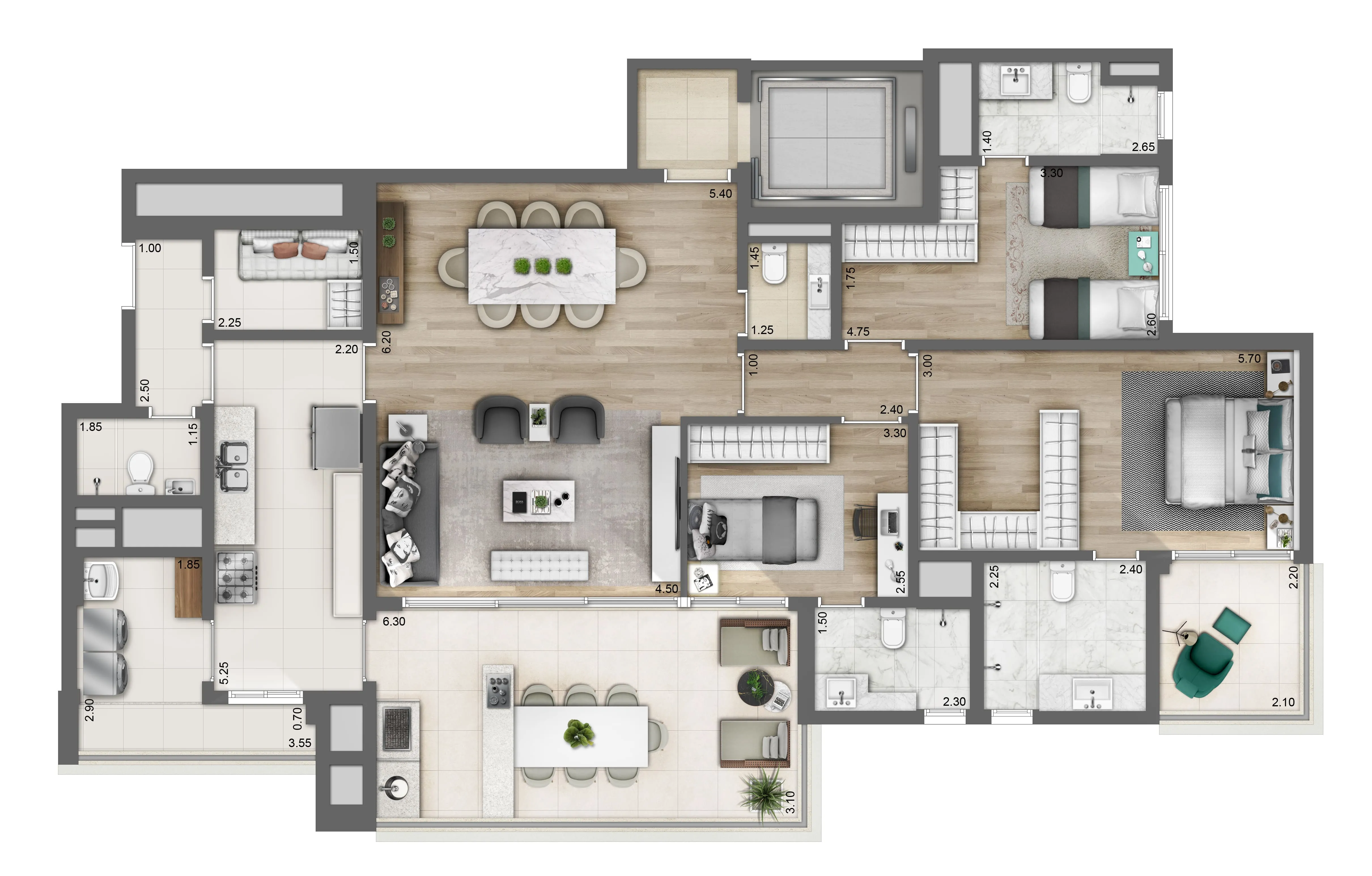 Planta-tipo 160 m² | 3 suítes