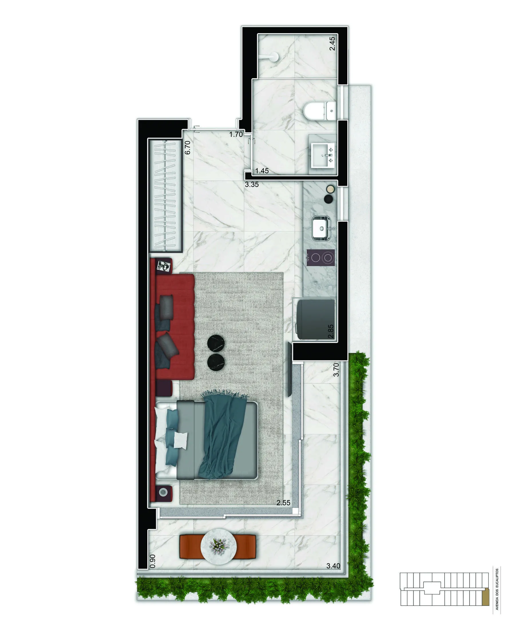 Planta-tipo 36 m² | Studio
