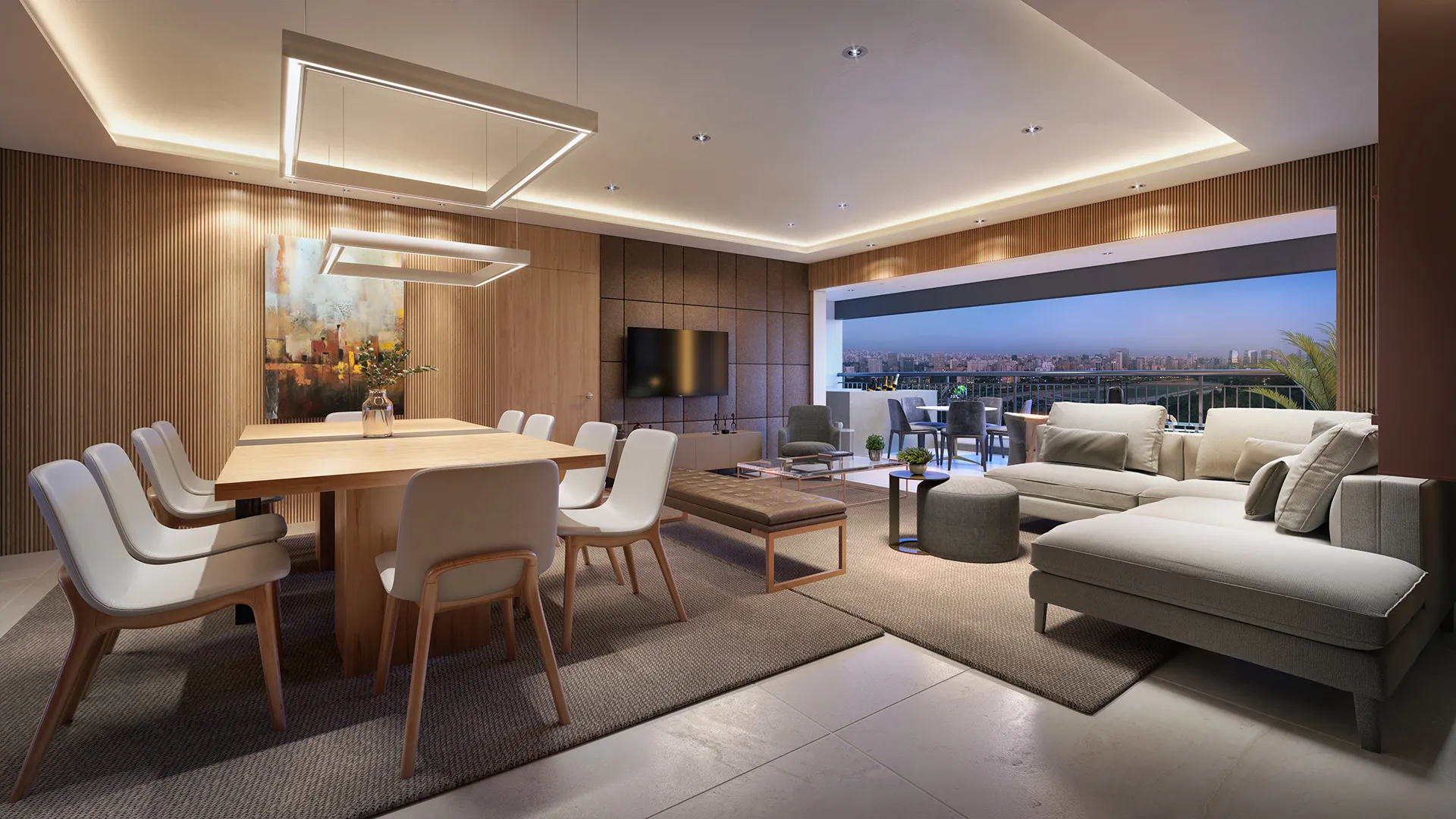 Perspectiva Ilustrada Living 154 m² Torre Sky