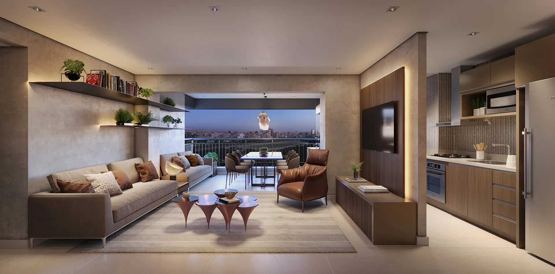 Perspectiva Ilustrada Living 76 m² Torre View