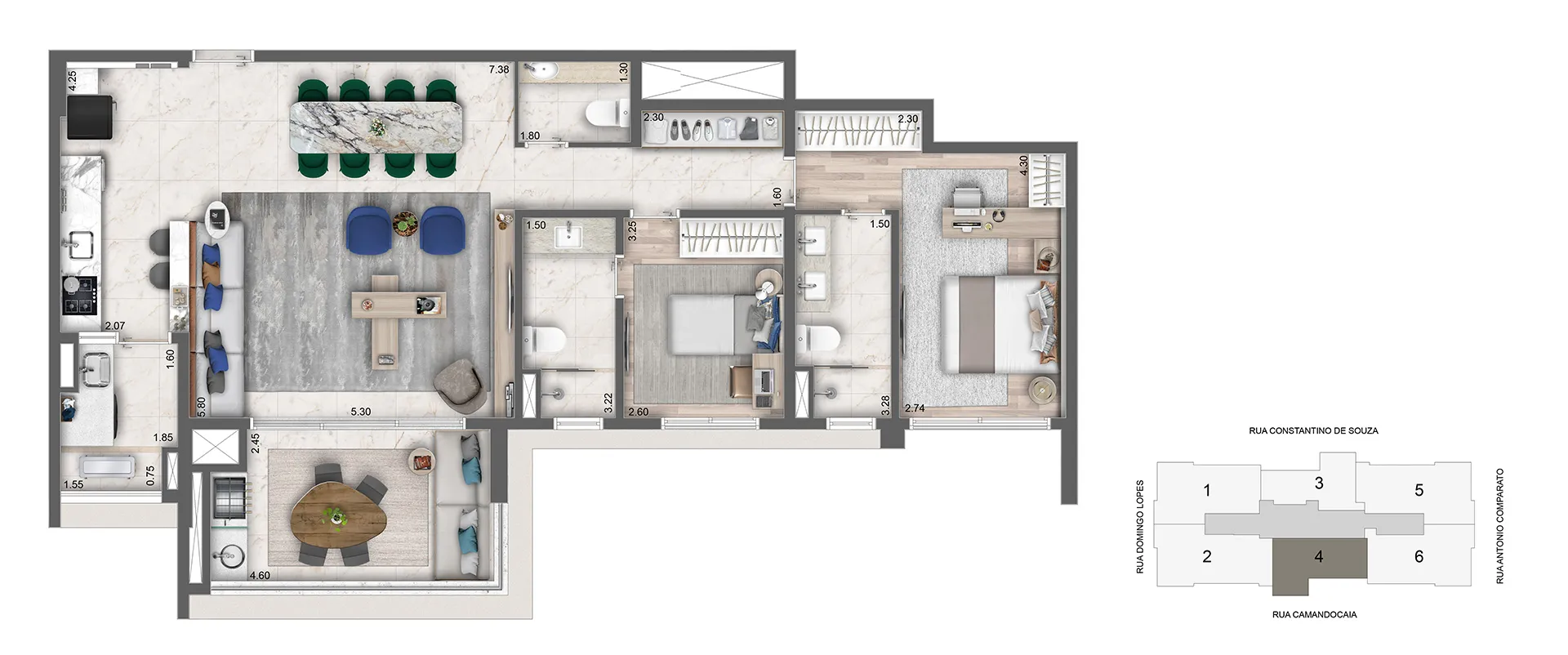 Planta Opção 112 m² | 2 dorms (1 suíte)