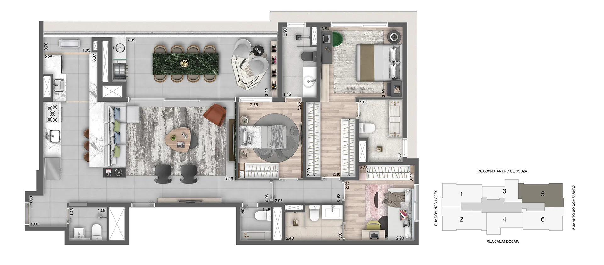 Planta Opção 135m² | 3 dorms (1 suíte)