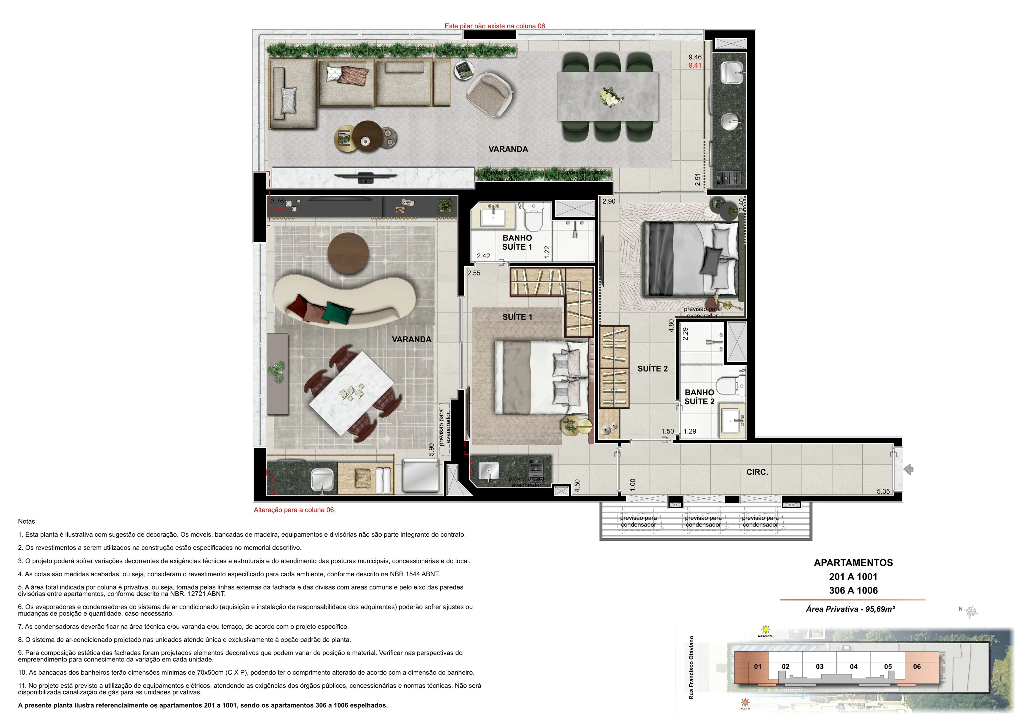 Apartamentos 201 a 1001, 306 a 1006