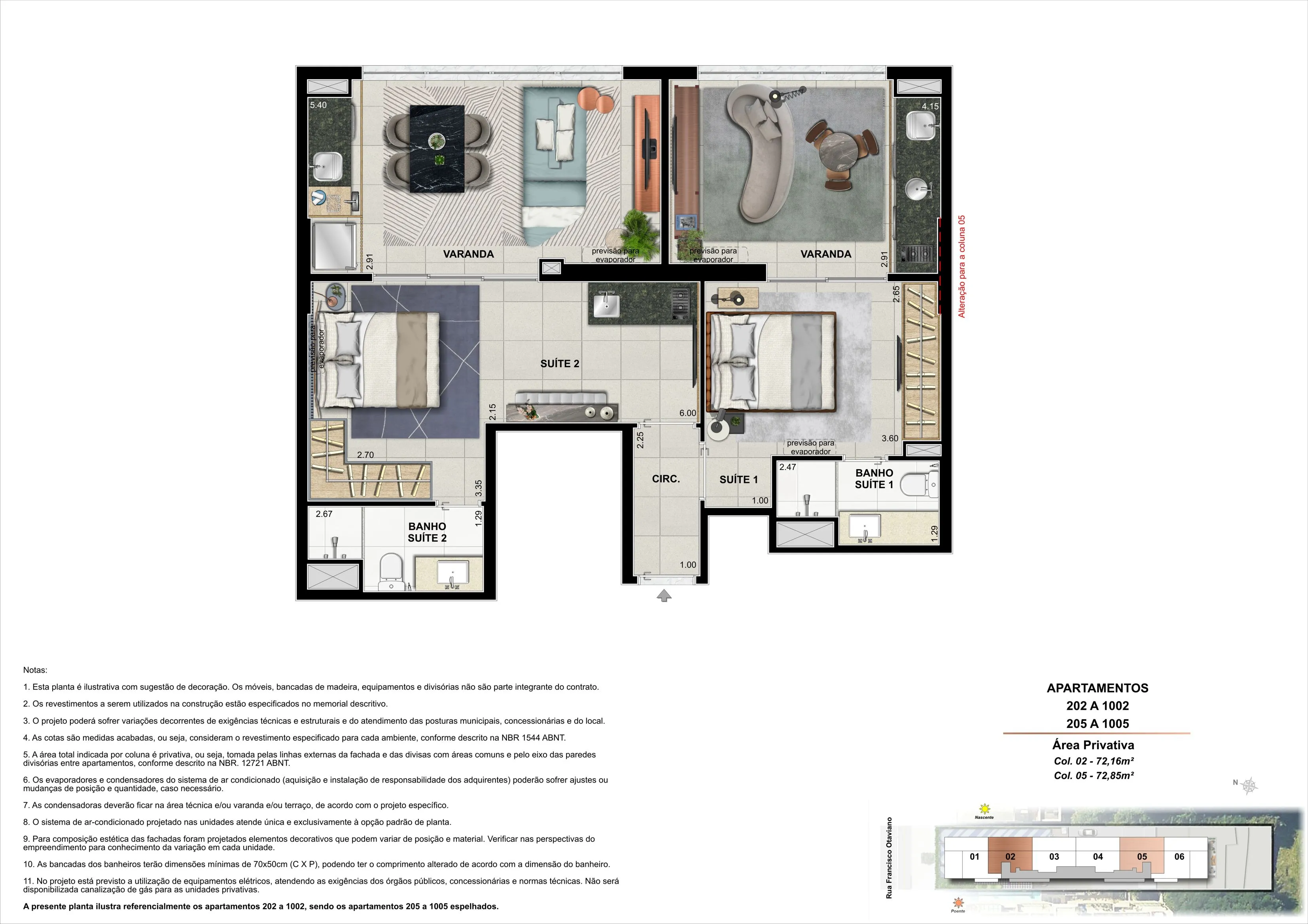Apartamentos 202 a 1002, 205 a 1005