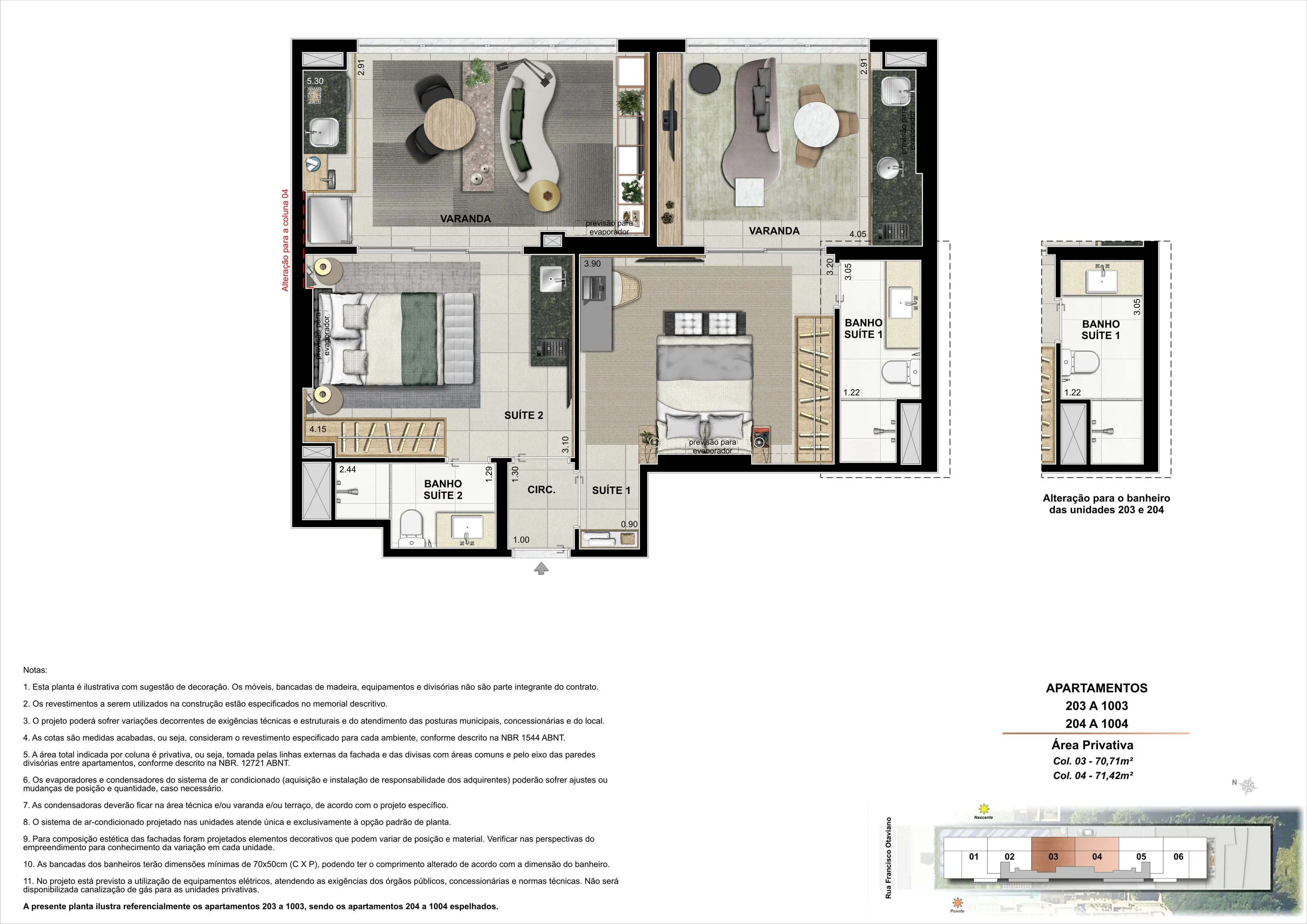 Apartamentos 203 a 1003, 204 a 1004