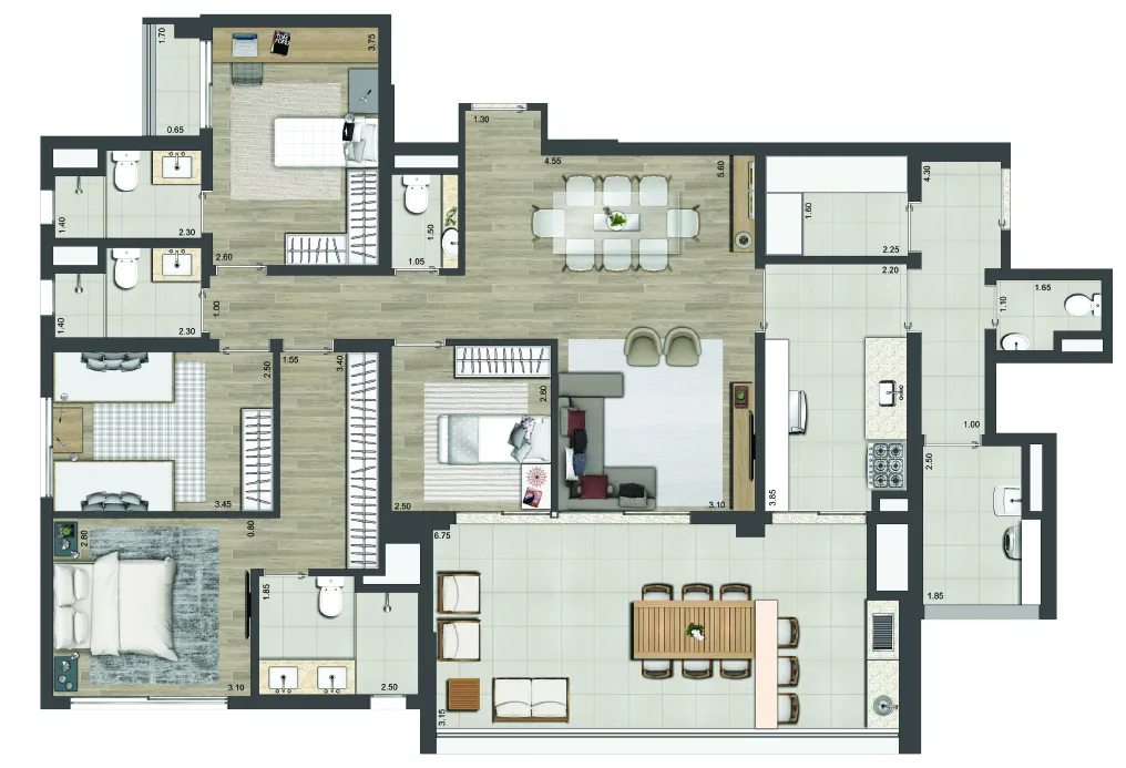 Planta Tipo 147 m² I 04 Dorms I 02 suítes