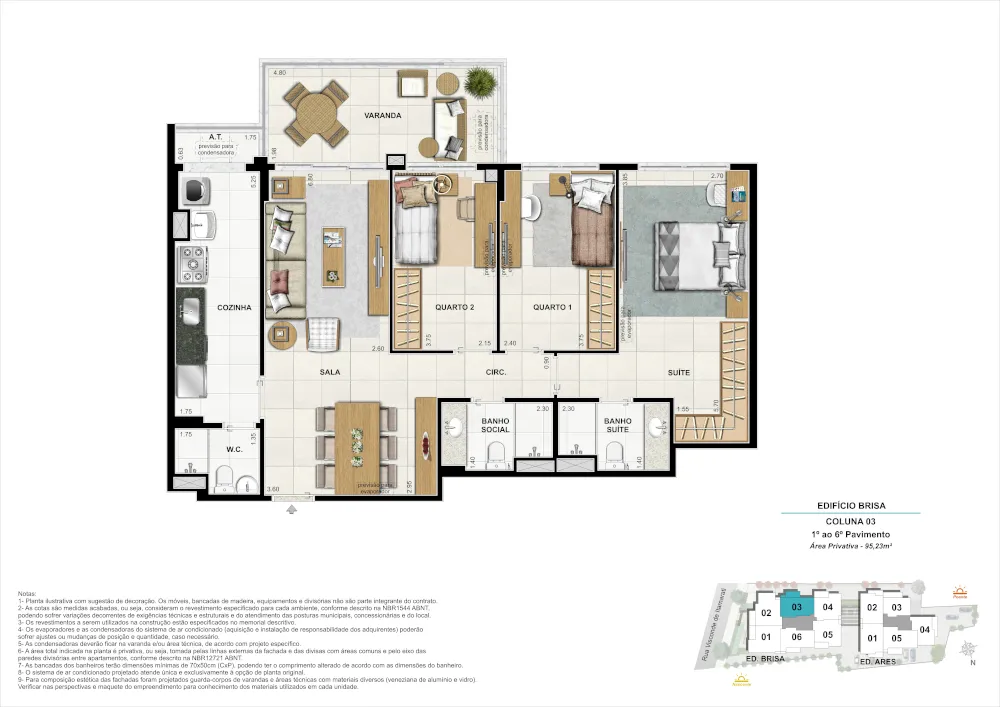 Bloco 01 Coluna 03 - Área Privativa 95,23m