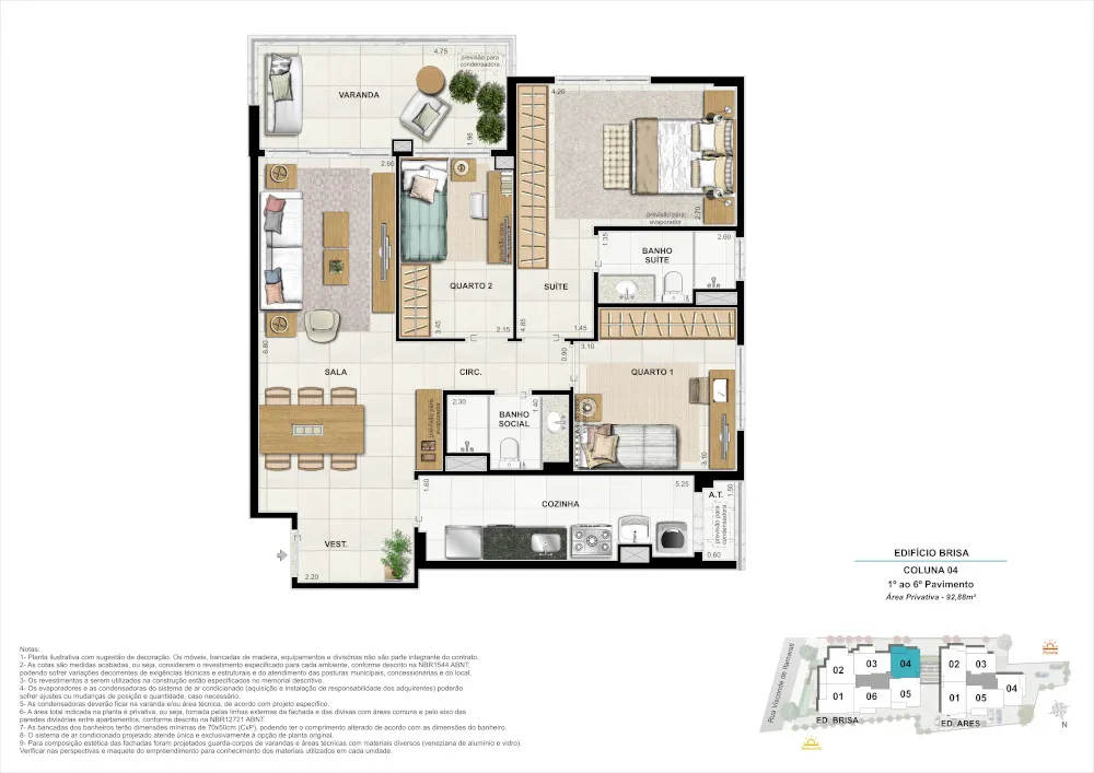 Bloco 01 Coluna 04 - Área Privativa 92,88m²