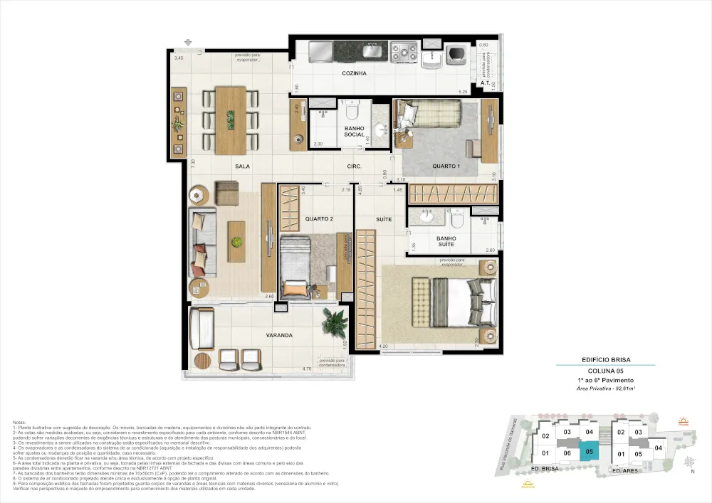 Bloco 01 Coluna 05 - Área Privativa 92,61m²
