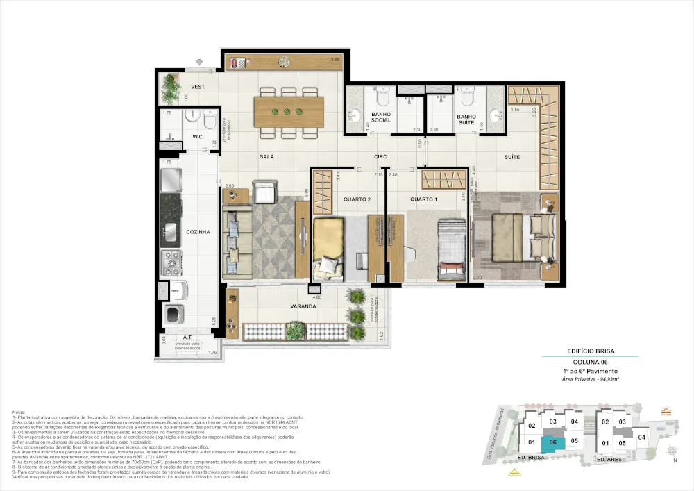 Bloco 01 Coluna 06 - Área Privativa 94,93m²