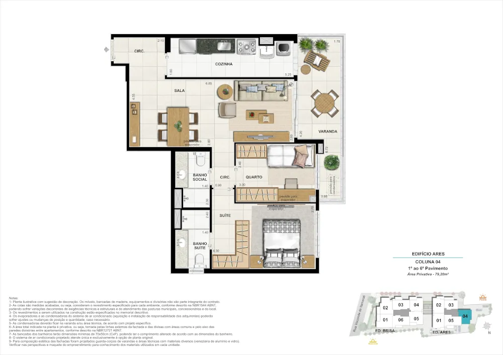 Bloco 02 Coluna 04 - Área Privativa 79,20m²