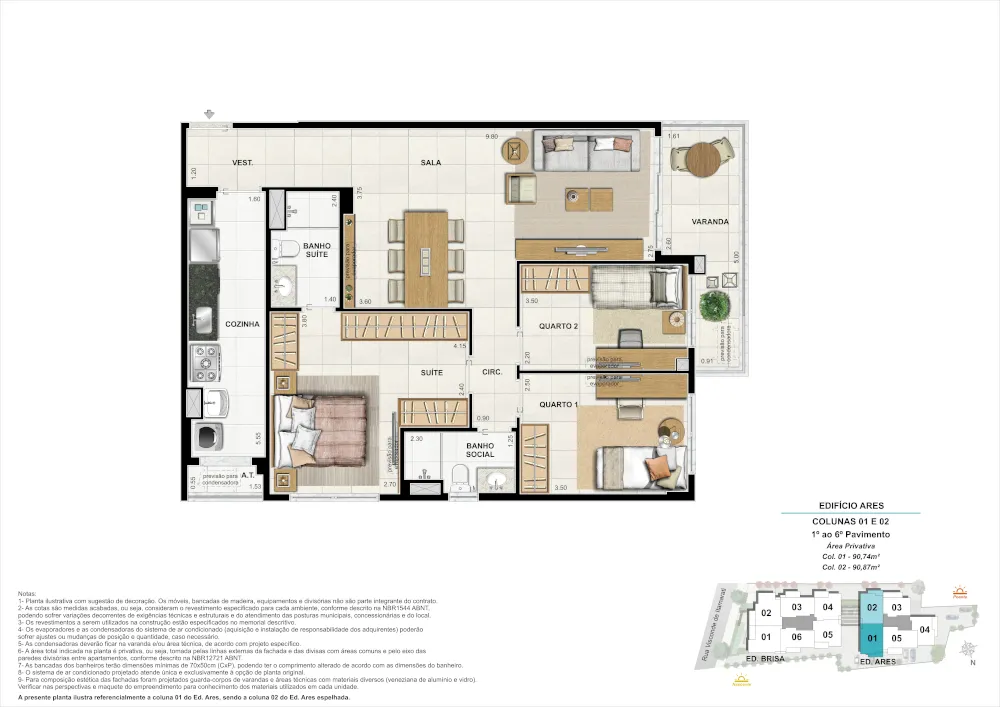 Bloco 02 Colunas 01 (90,74m²) e 02 (90,87m²) 0