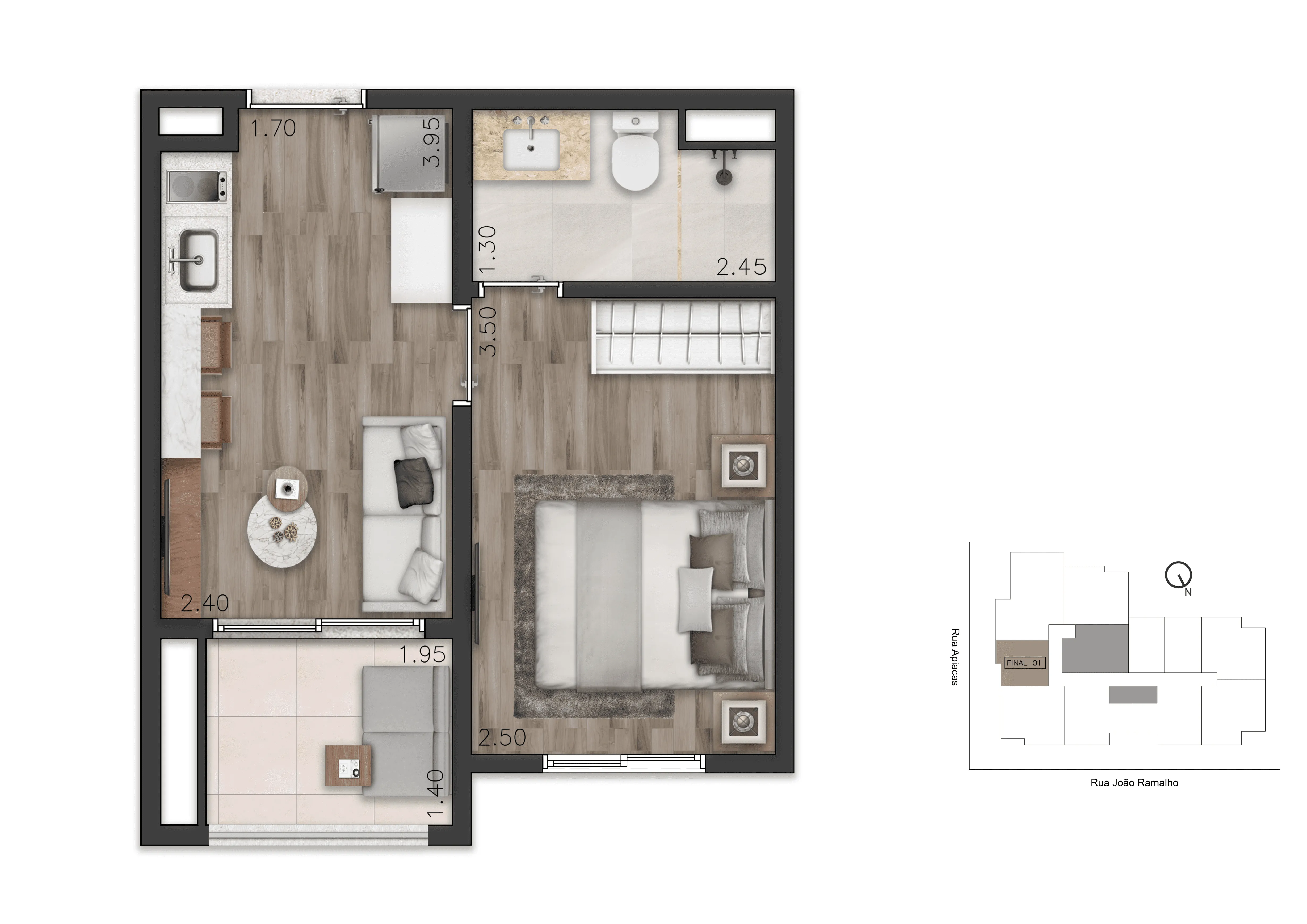 Planta Studio 28,40 m²