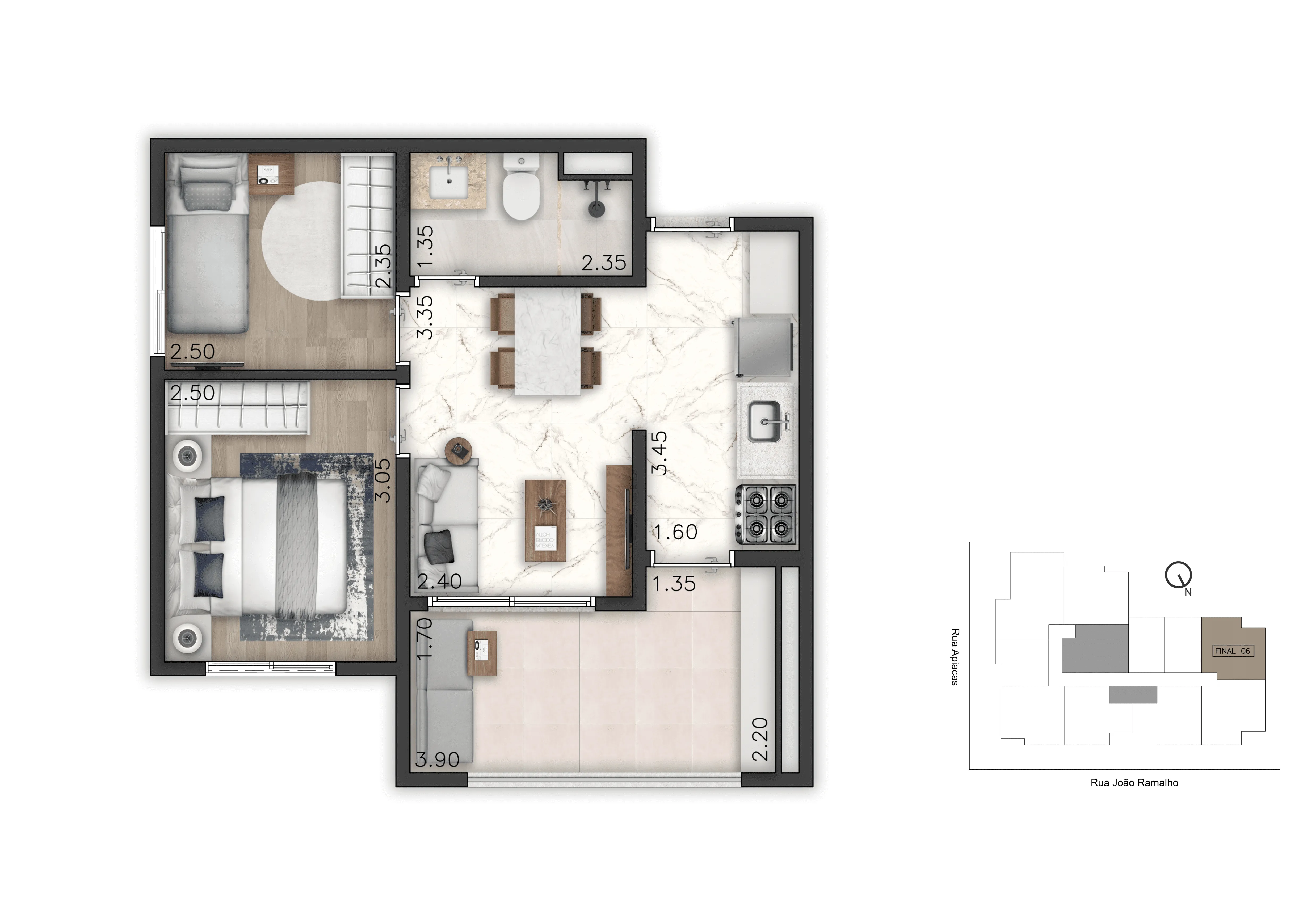Planta Studio 44,25 m²