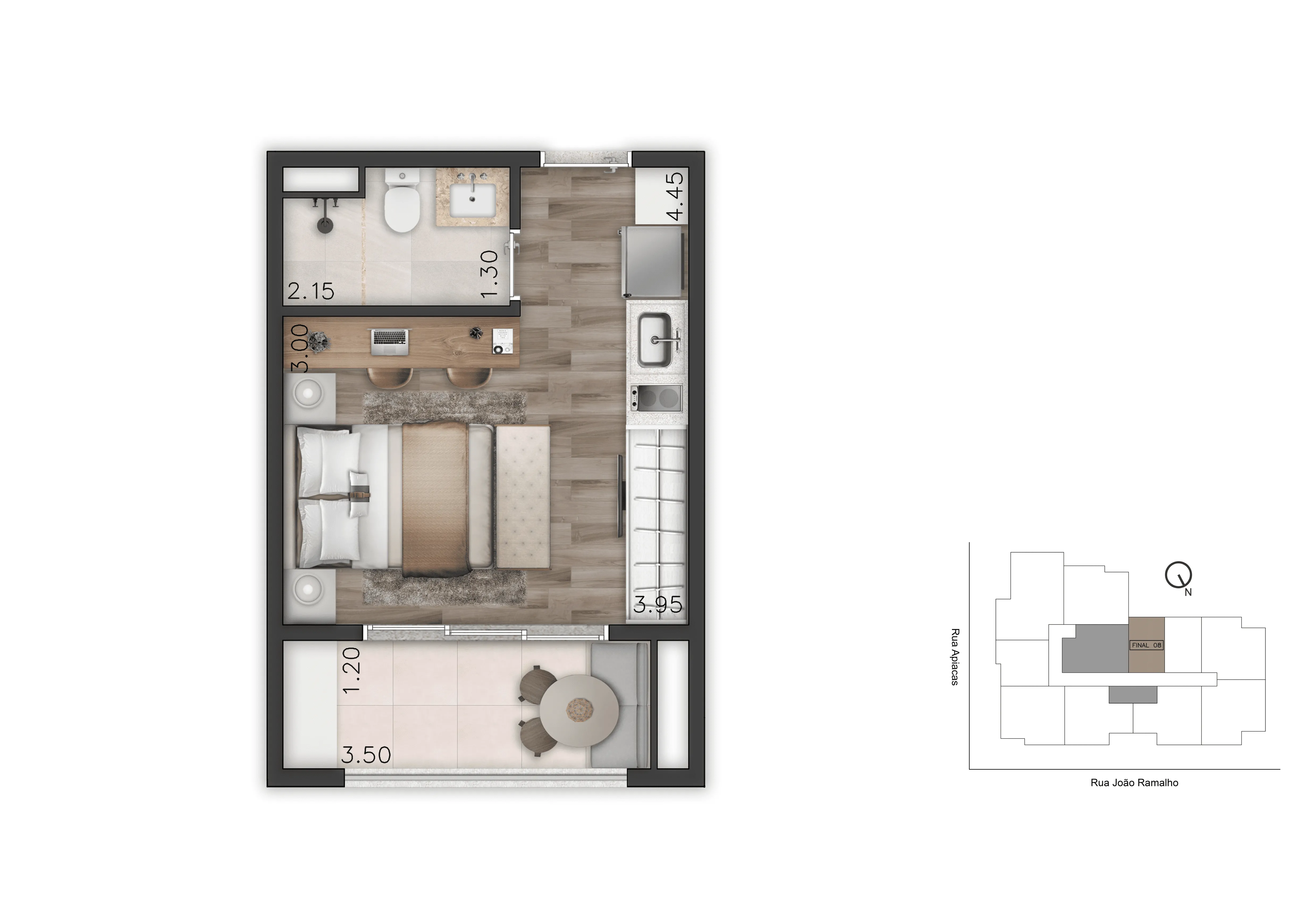 Planta Studio 25,20 m²