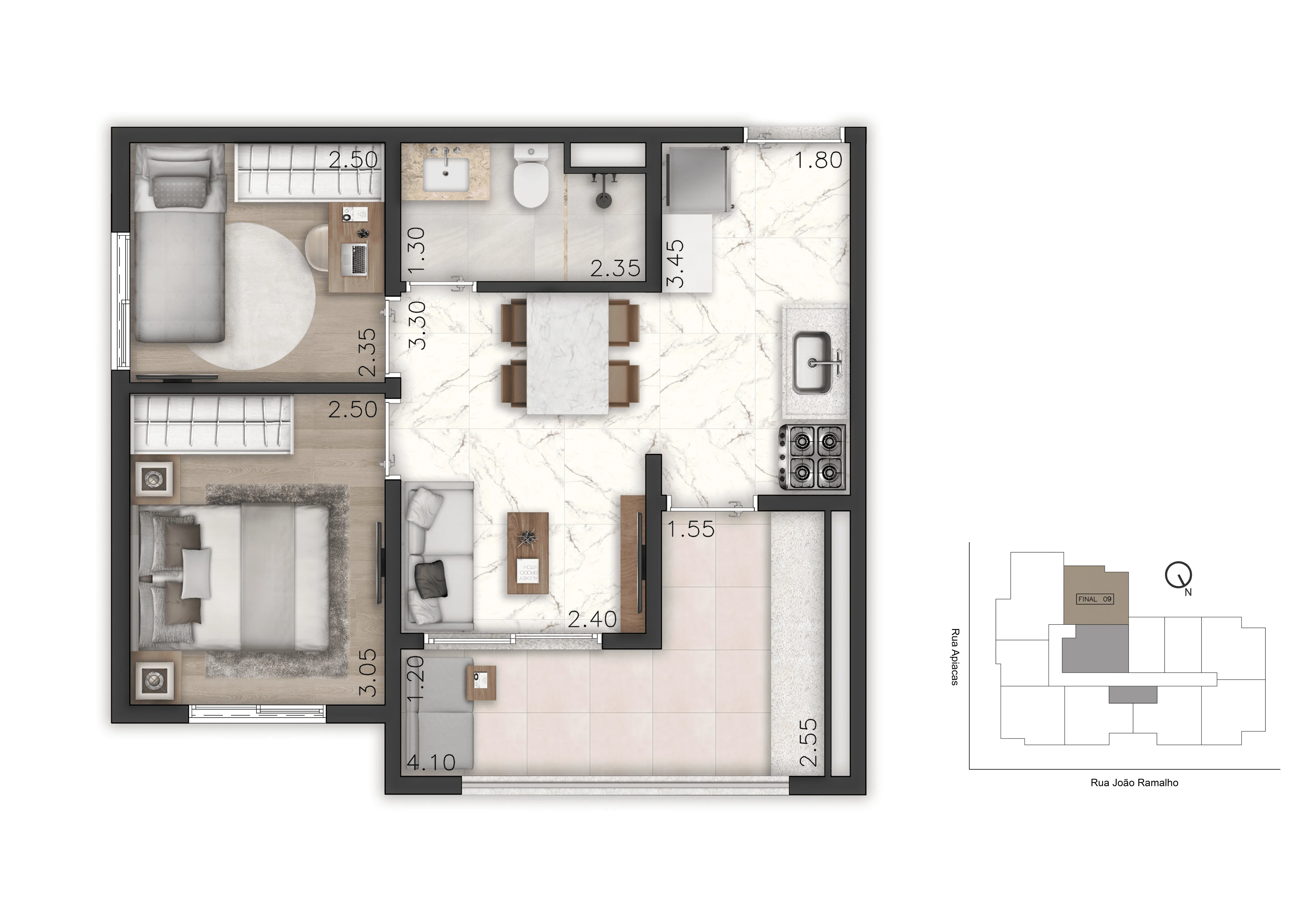 Planta Studio 45,10 m²