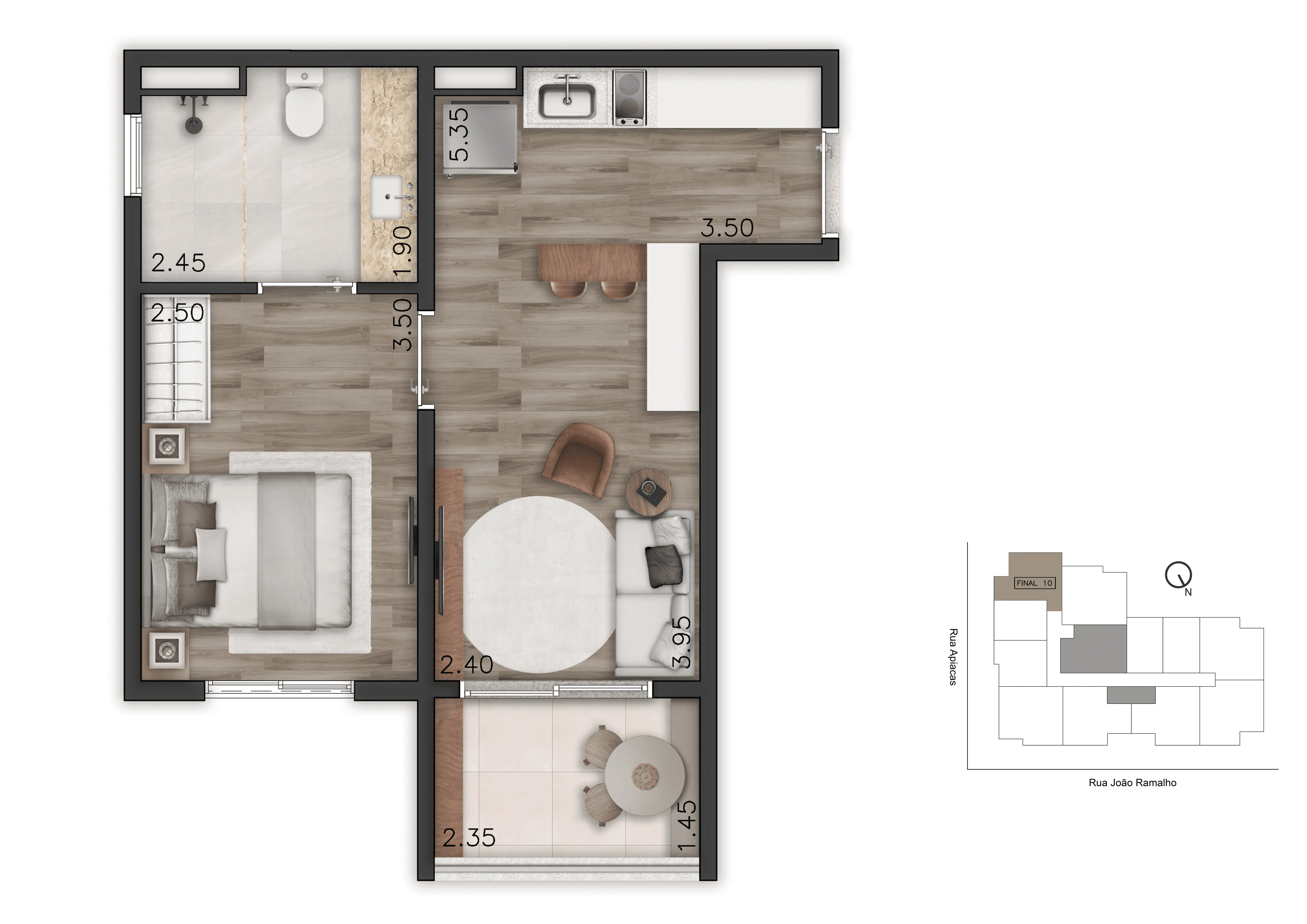 Planta Studio 37 m²