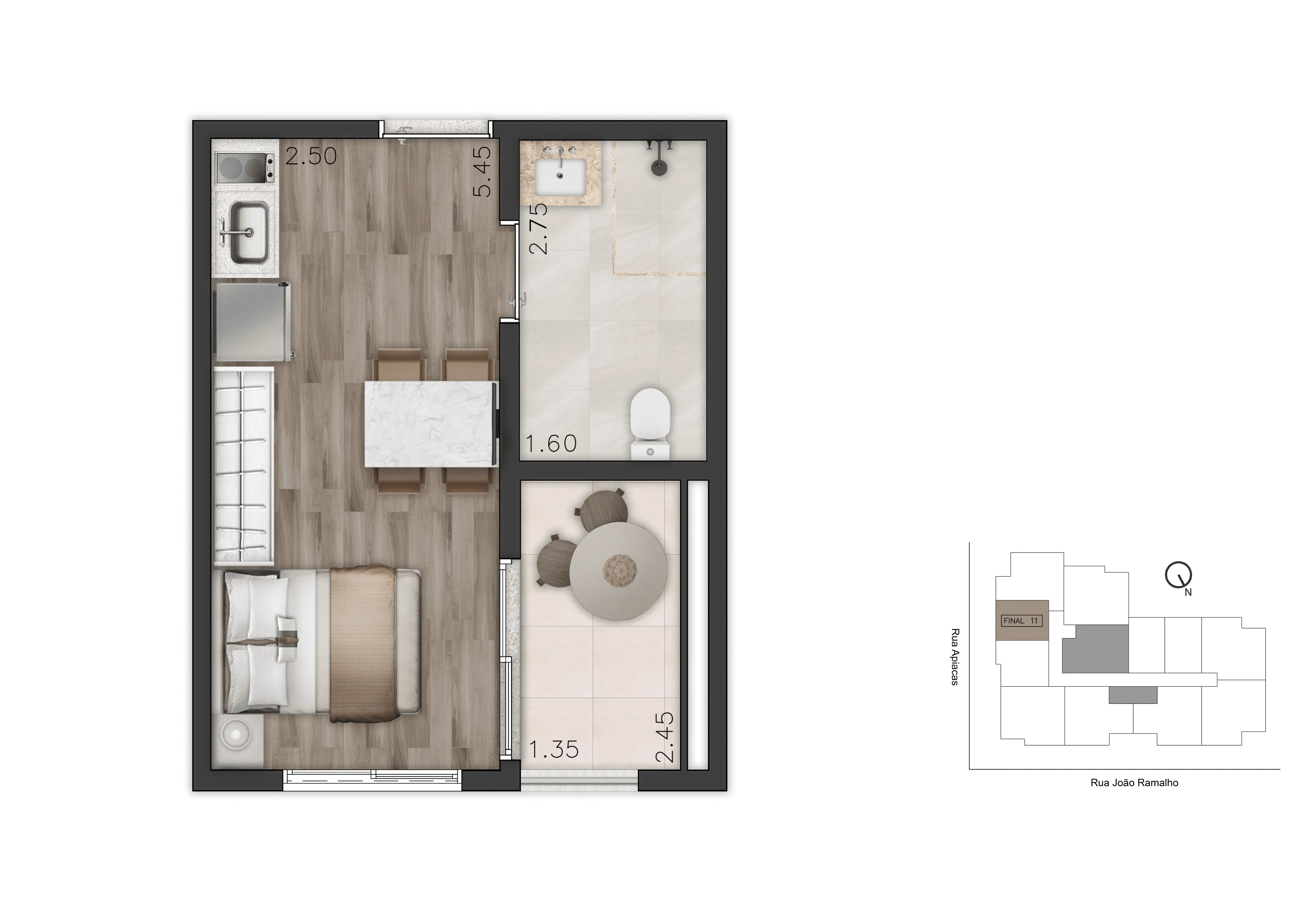 Planta Studio 25,35 m²