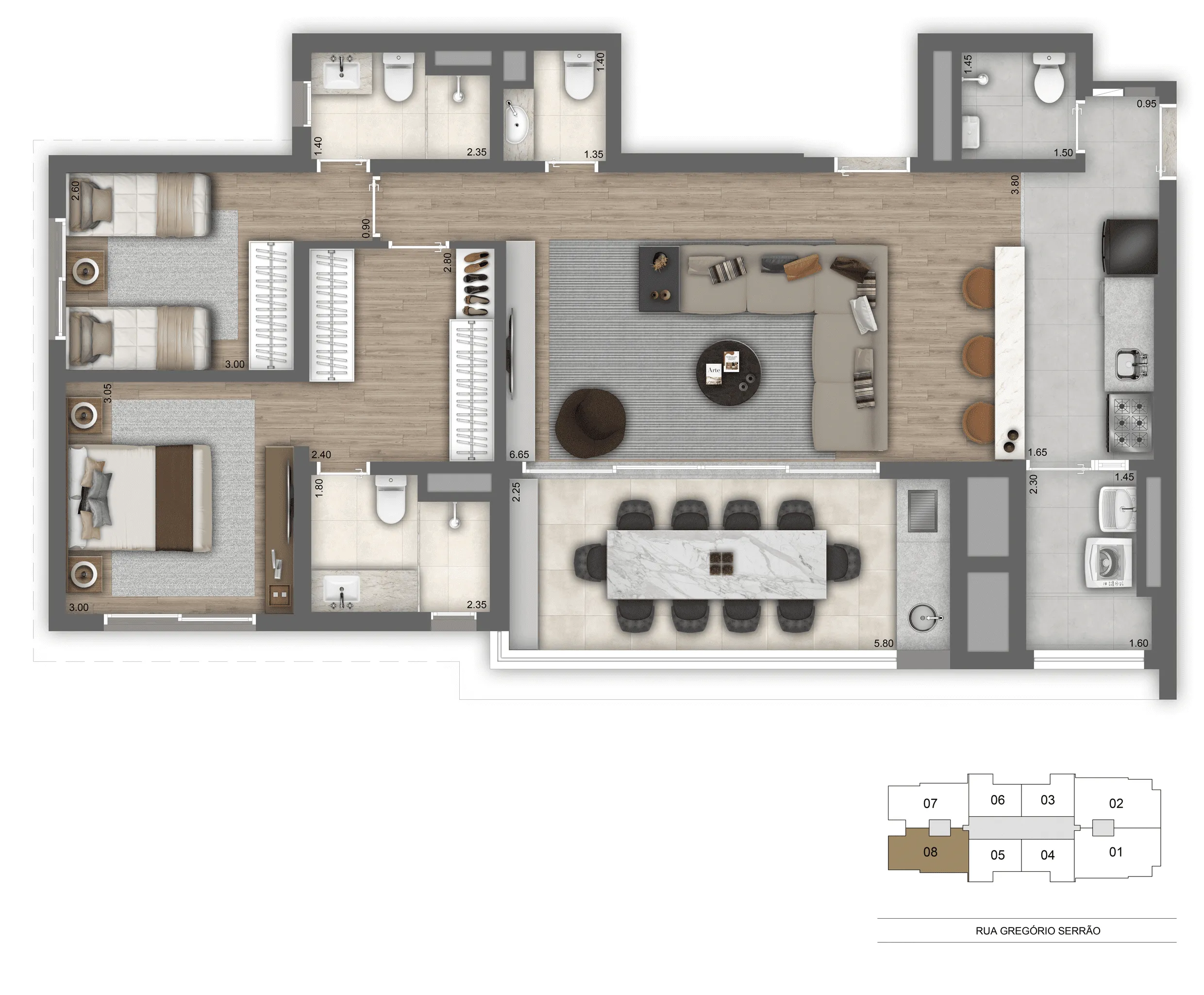 Planta opção 104 m² | 2 suítes