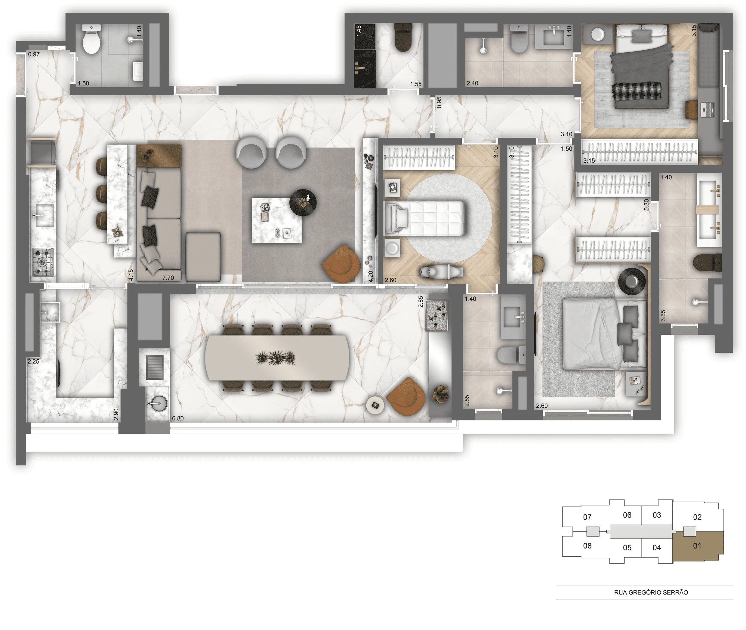 Planta opção 131 m² | 3 suítes
